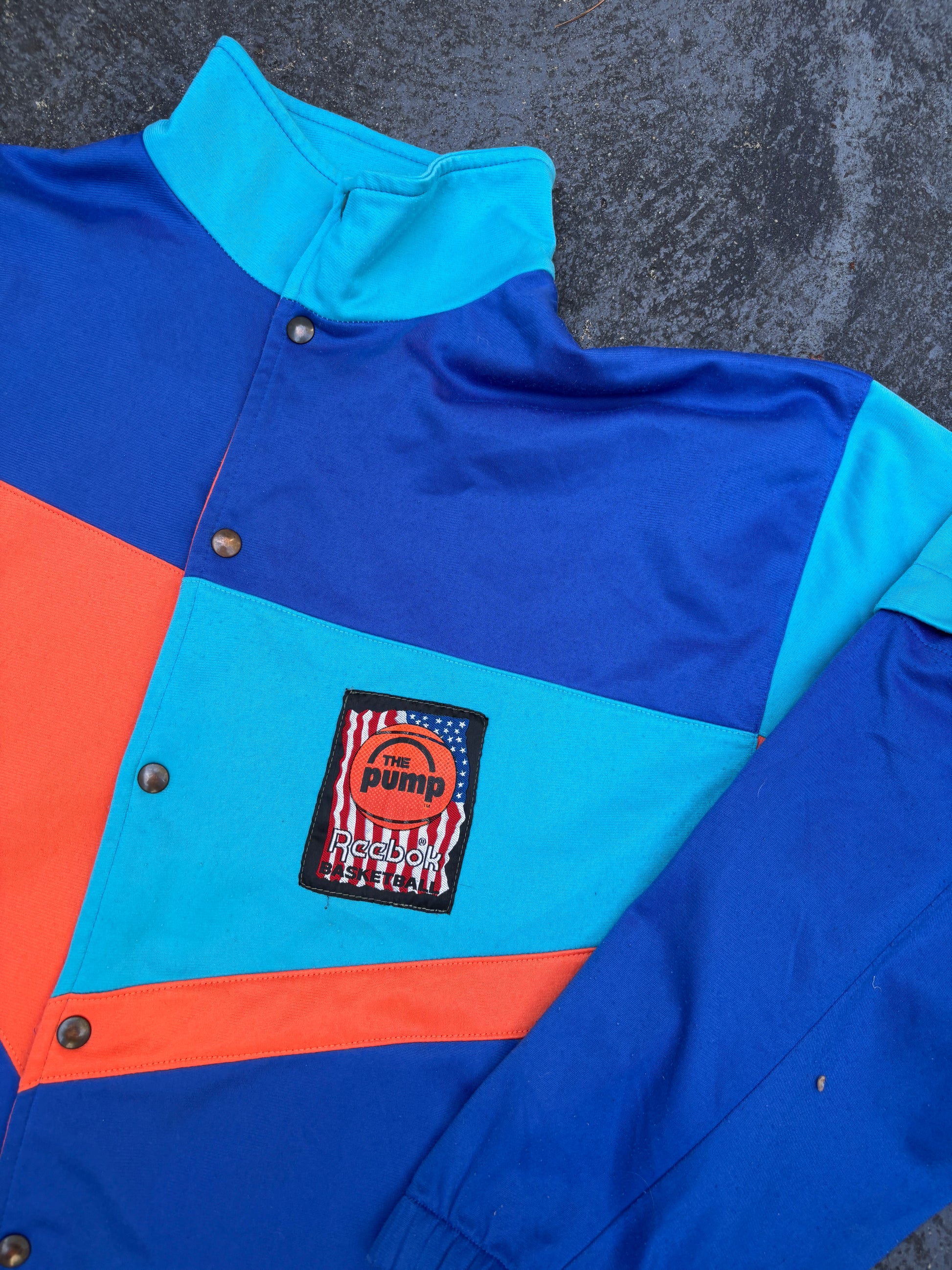 Vintage 90s Reebok Pump Jacket Size L Blue Orange Pump Graphic Button Up