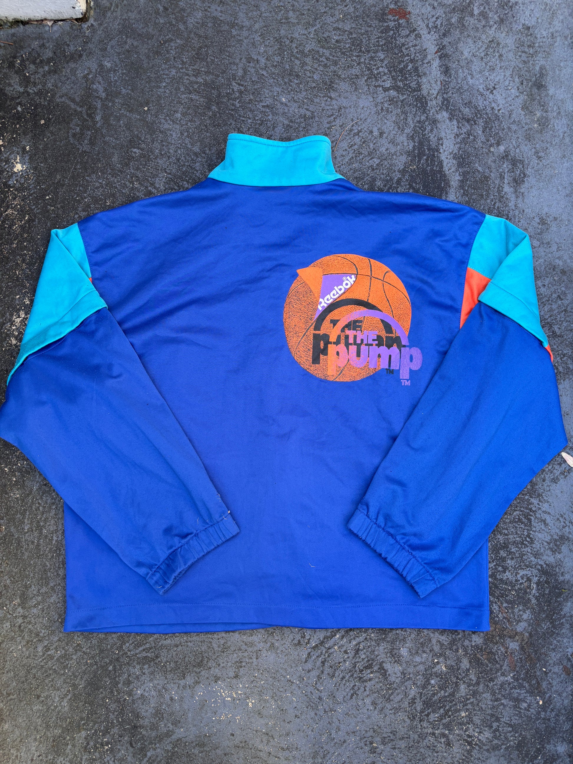 Vintage 90s Reebok Pump Jacket Size L Blue Orange Pump Graphic Button Up