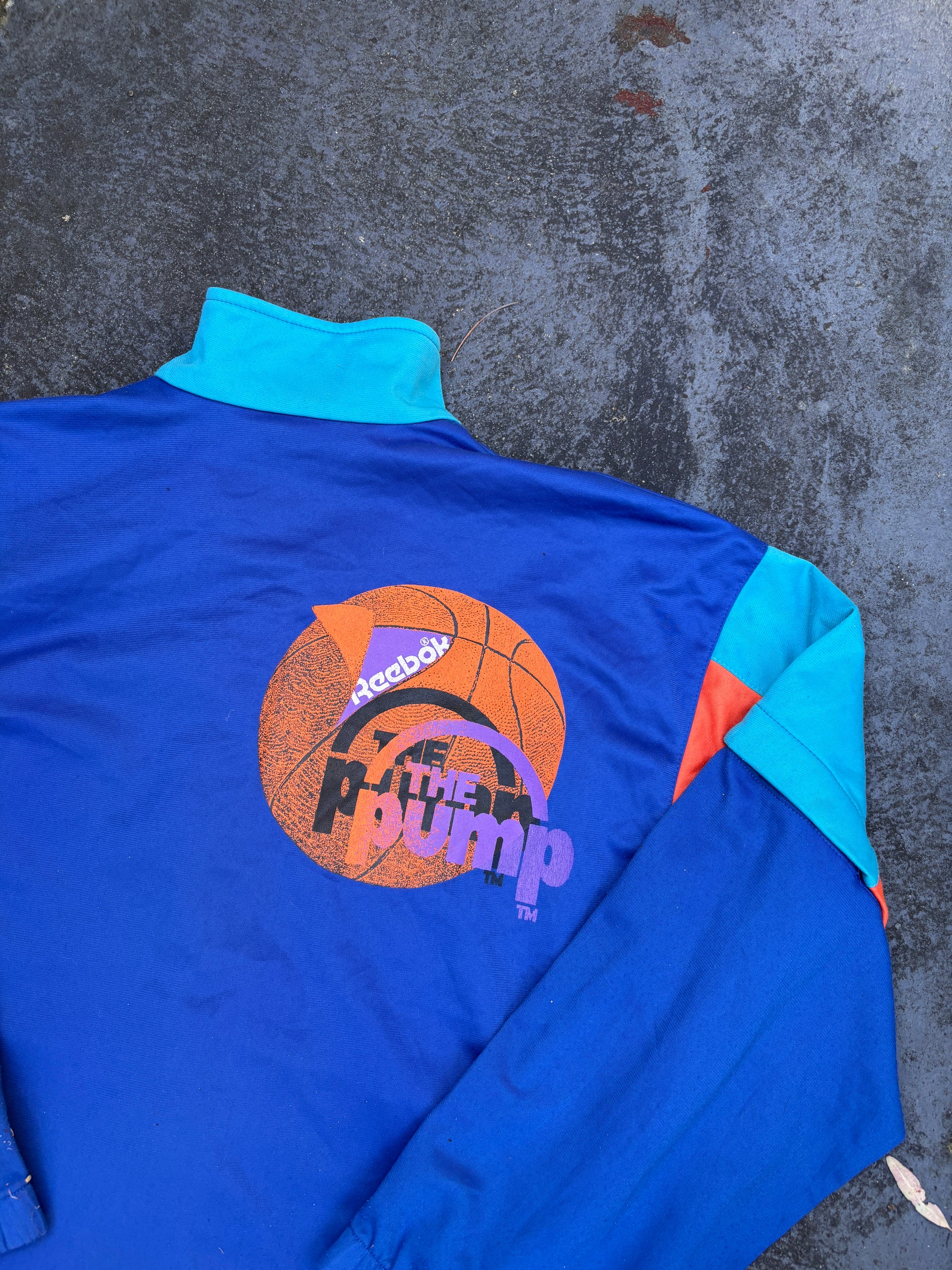 Vintage 90s Reebok Pump Jacket Size L Blue Orange Pump Graphic Button Up