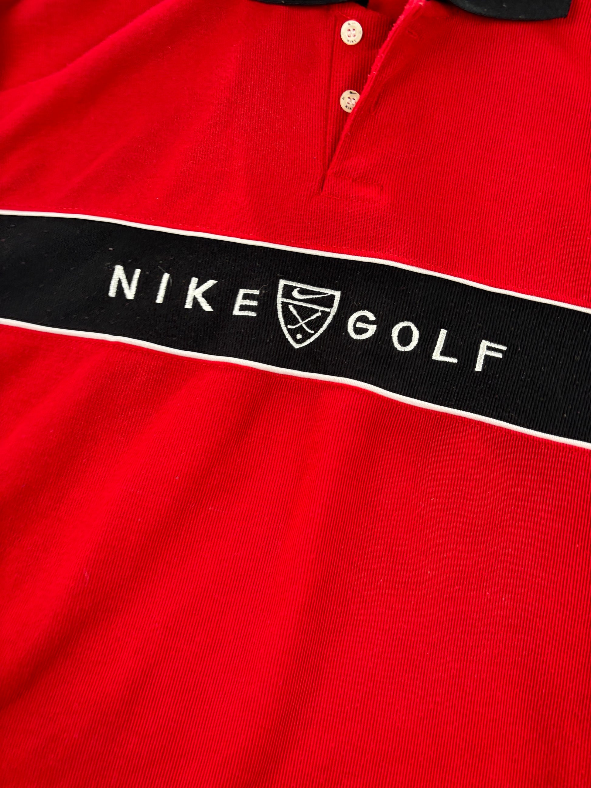 Vintage Nike Golf Yin Yang Swoosh Polo Shirt Men's M Red Black