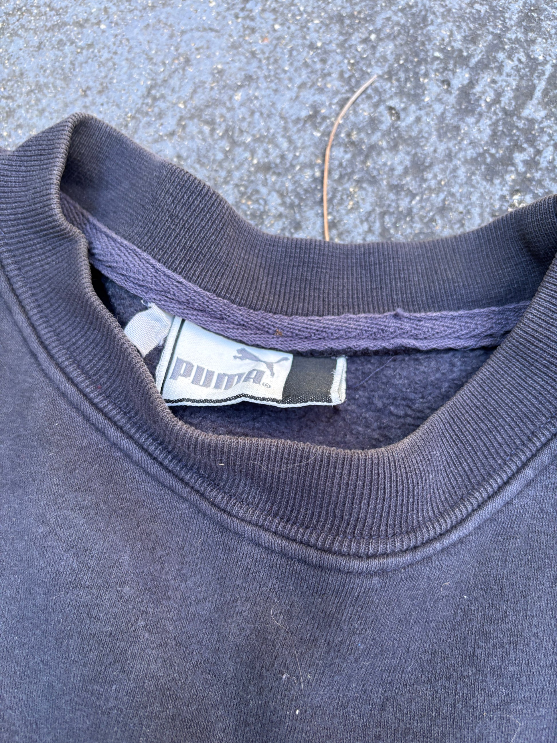 Vintage 90s Puma Jumper Size M Navy Large Embroidered Logo Sweatshirt