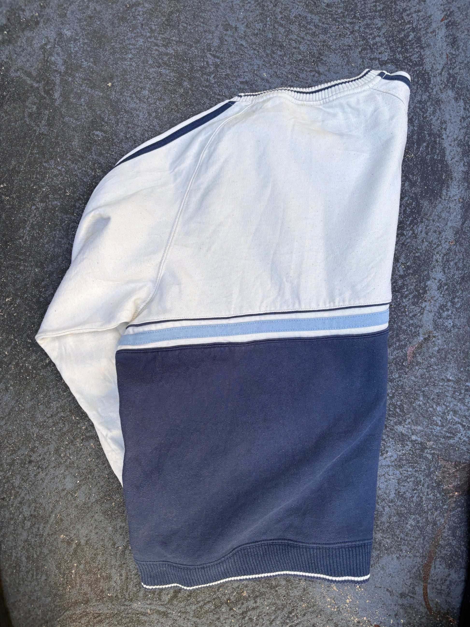 Vintage 90s Nike Spain Jumper Size M Cream Navy Split Spell Out Sweatshirt