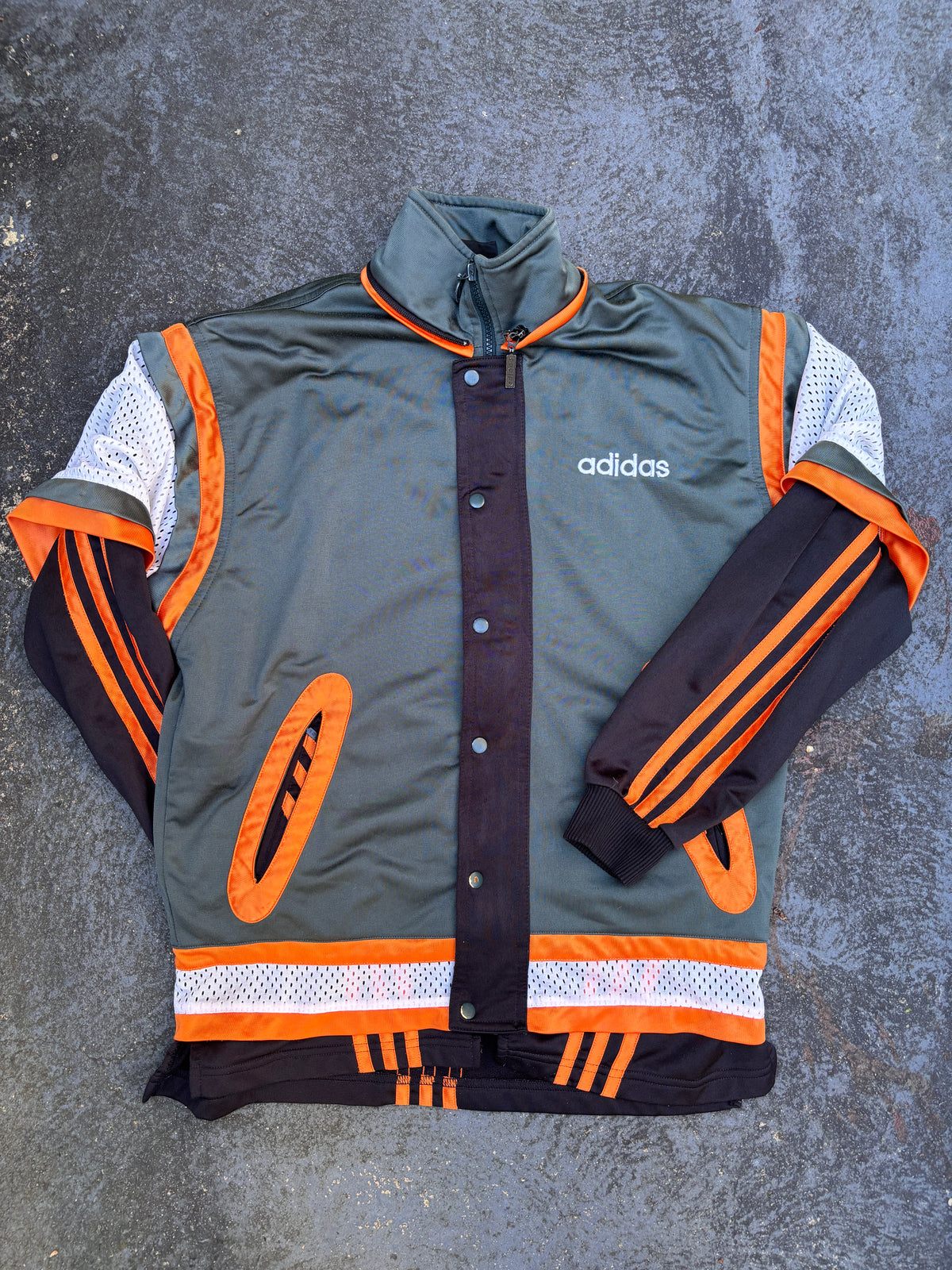 Vintage 90s Adidas Jacket Size M Green Orange Spell Out Satin Style Mesh Lining
