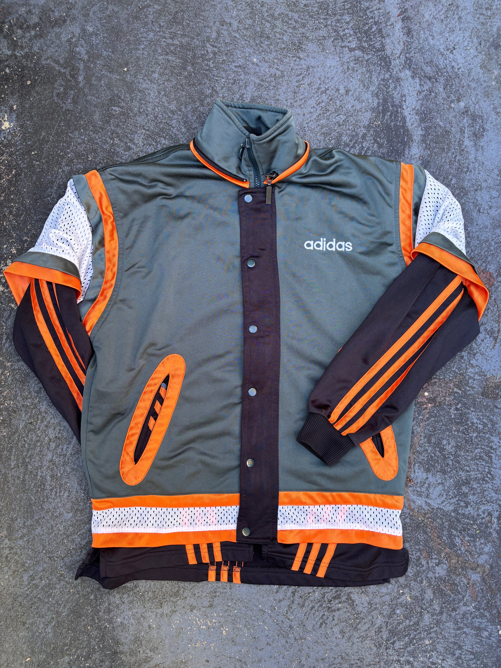 Vintage 90s Adidas Jacket Size M Green Orange Spell Out Satin Style Mesh Lining