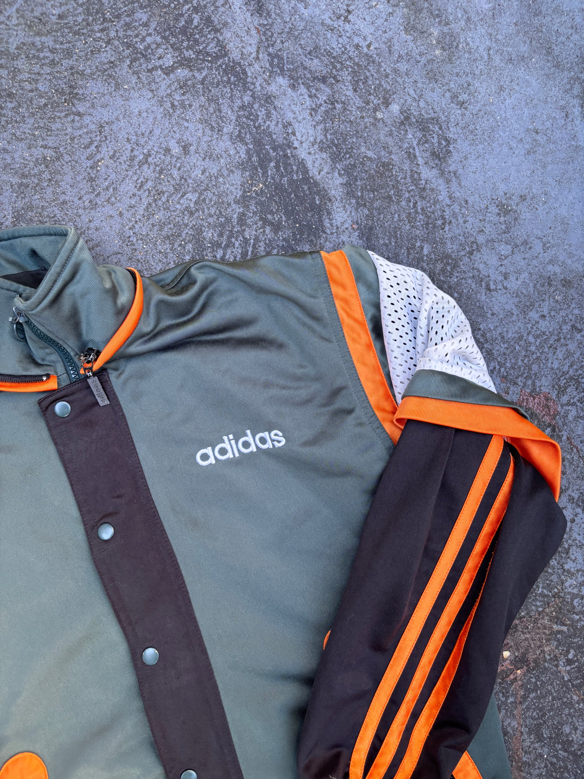 Vintage 90s Adidas Jacket Size M Green Orange Spell Out Satin Style Mesh Lining