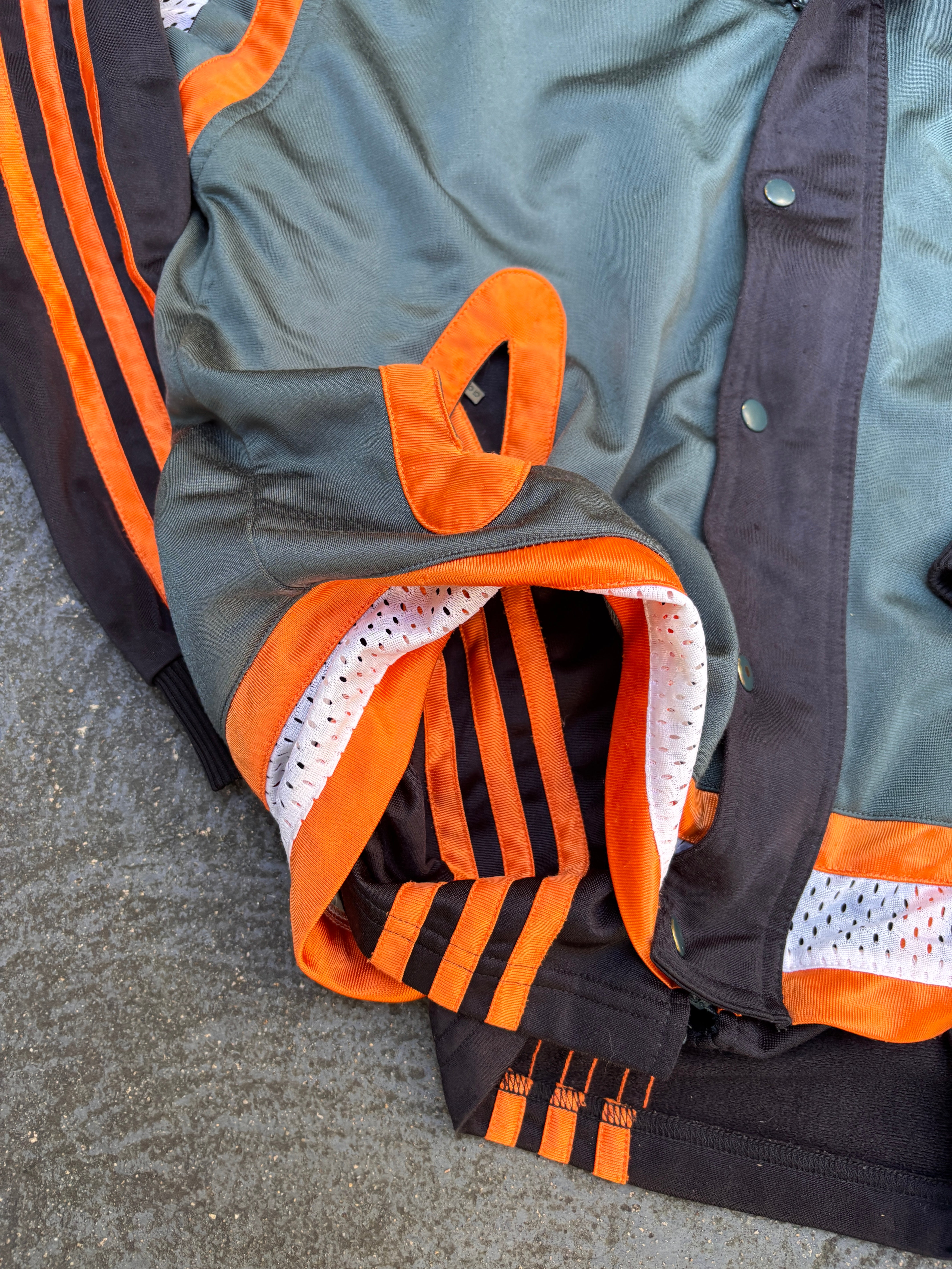 Vintage 90s Adidas Jacket Size M Green Orange Spell Out Satin