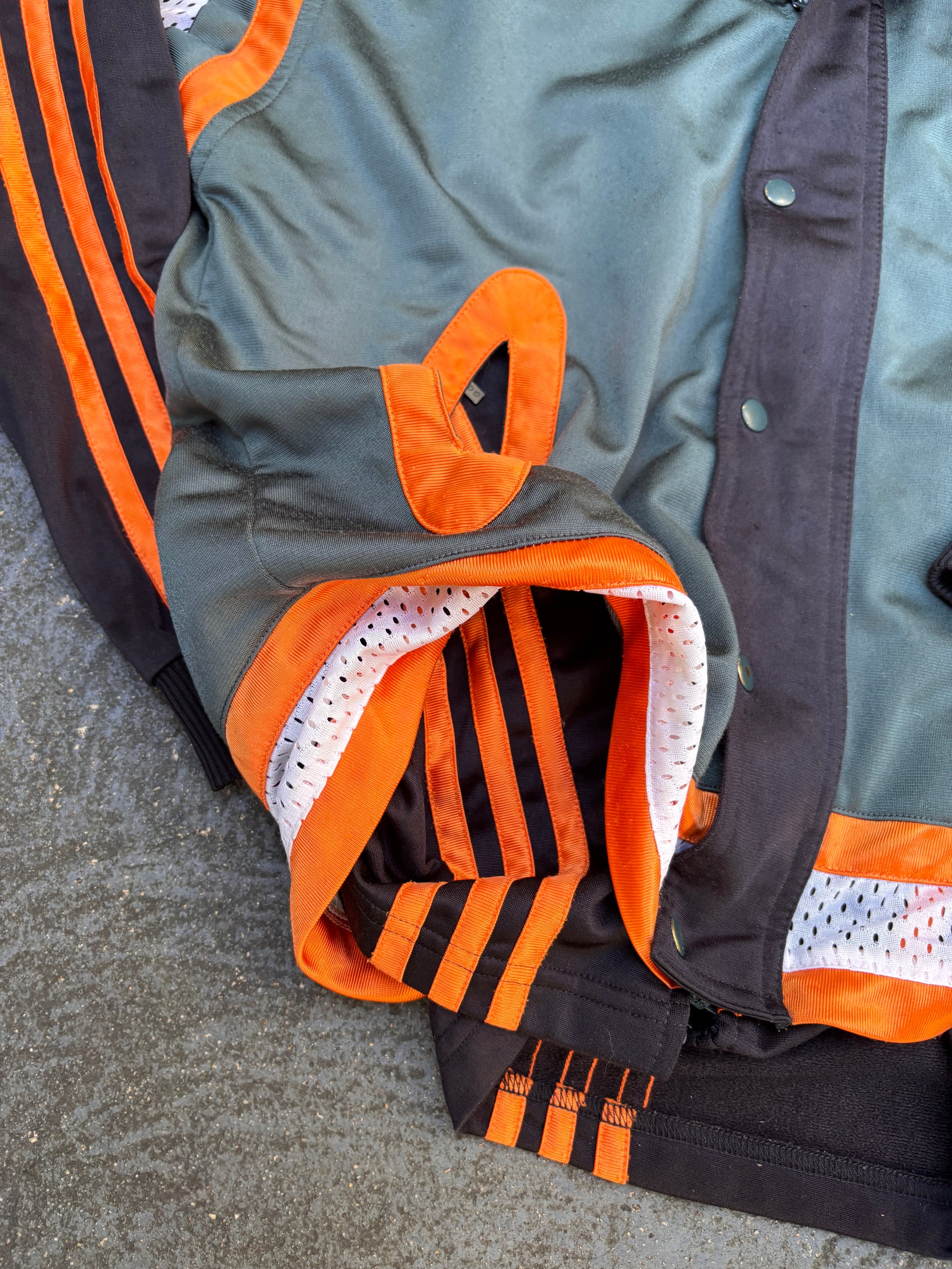 Vintage 90s Adidas Jacket Size M Green Orange Spell Out Satin Style Mesh Lining