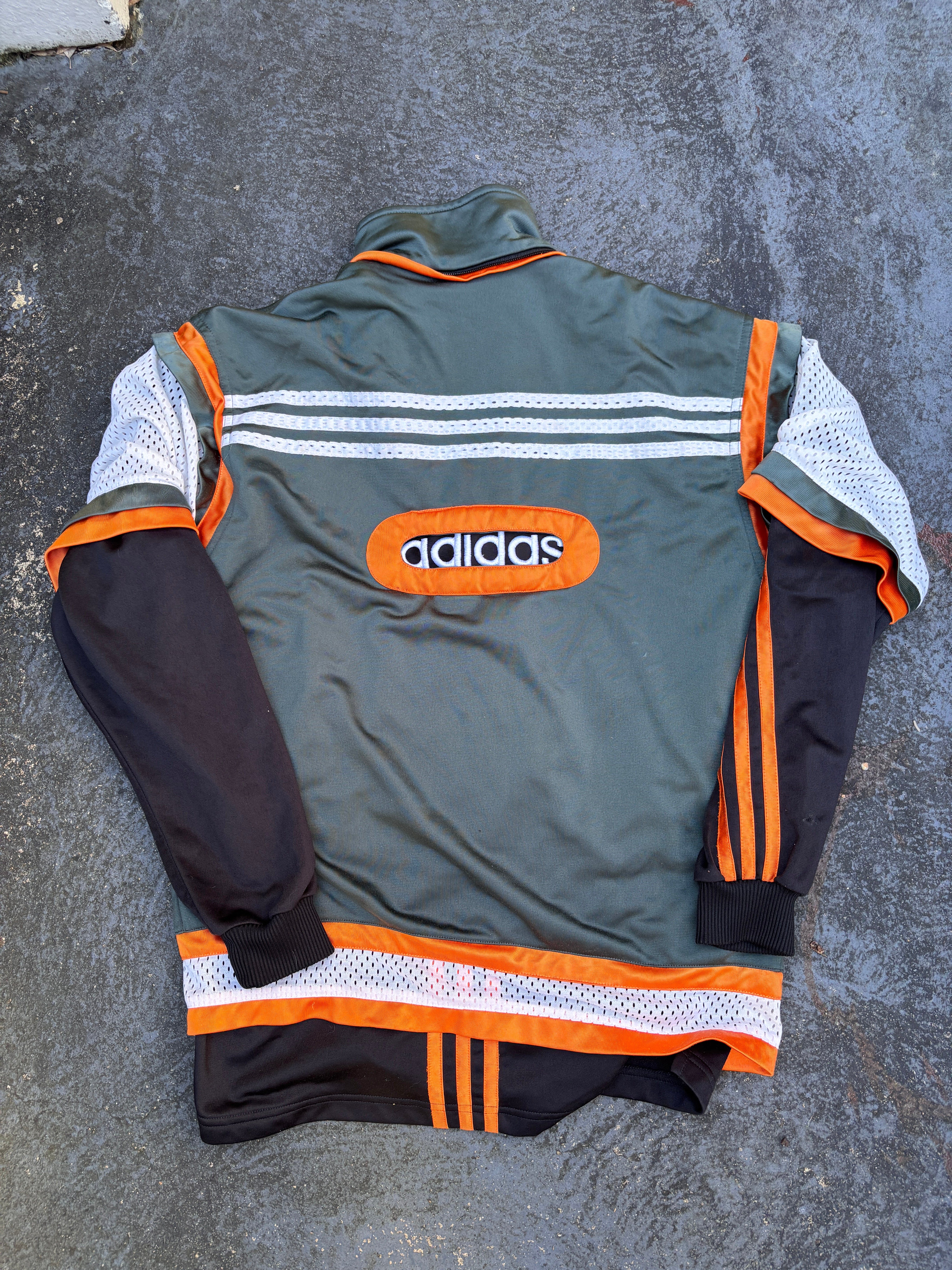 Vintage 90s Adidas Jacket Size M Green Orange Spell Out Satin