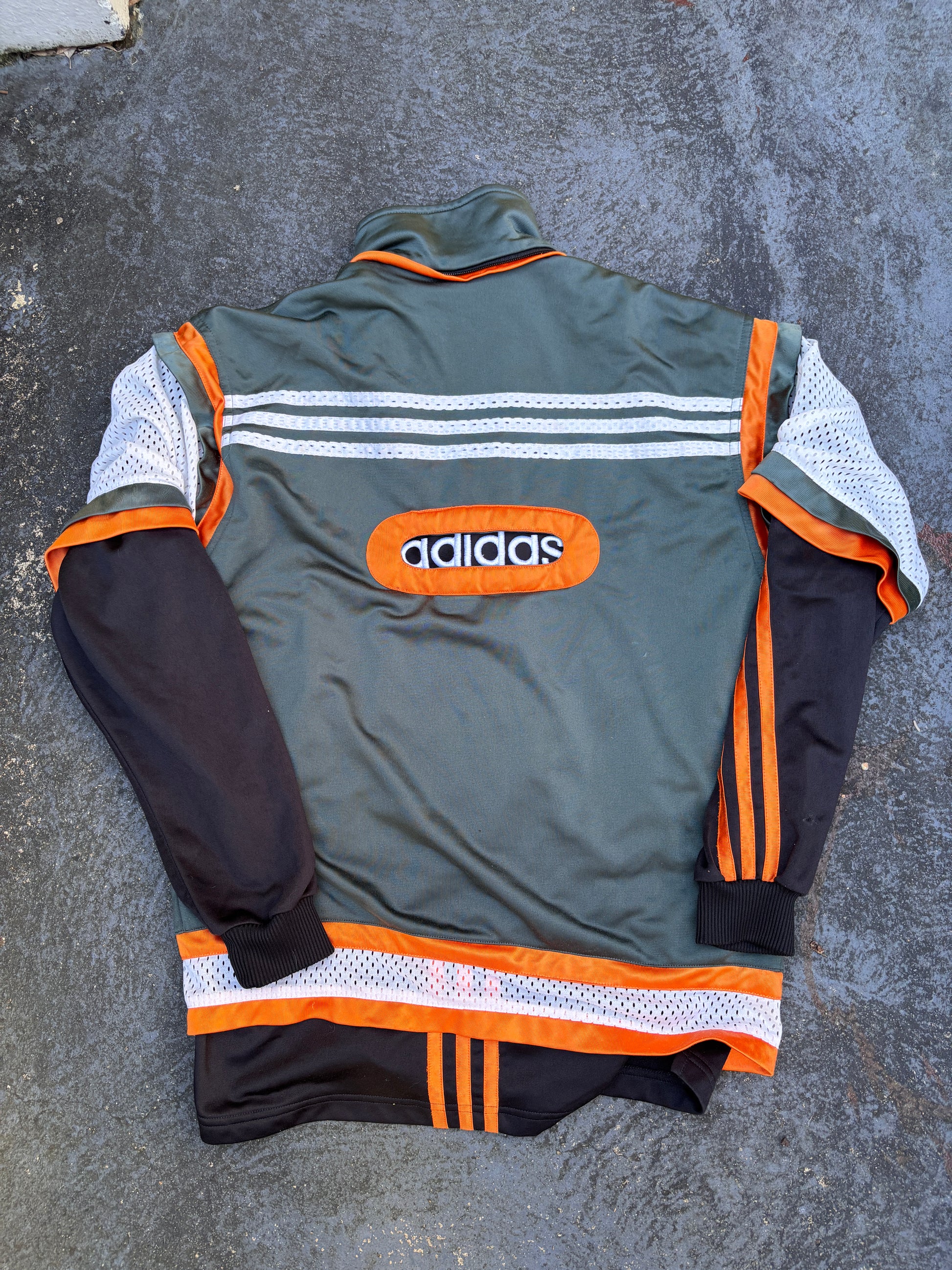 Vintage 90s Adidas Jacket Size M Green Orange Spell Out Satin Style Mesh Lining