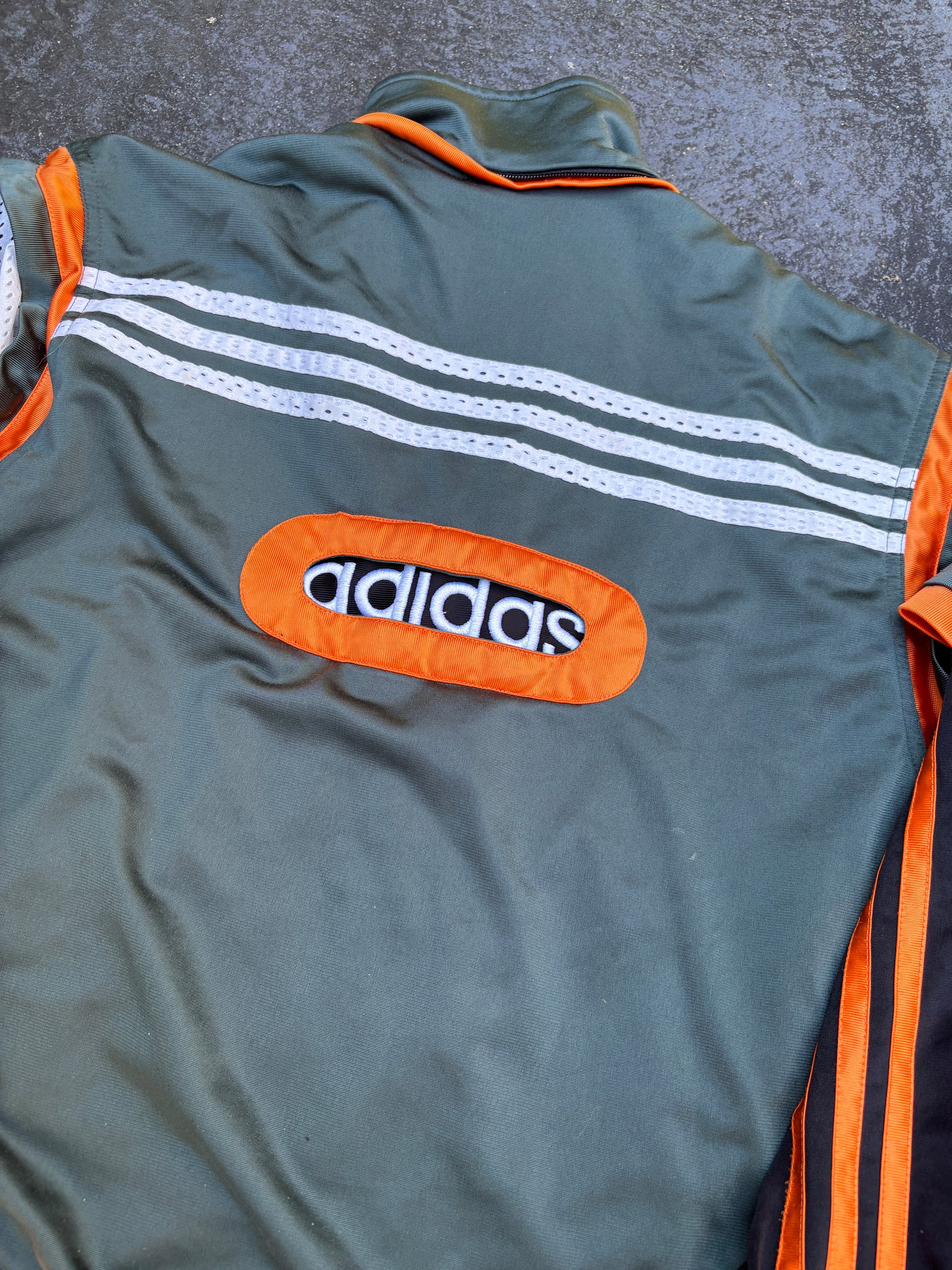 Vintage 90s Adidas Jacket Size M Green Orange Spell Out Satin Style Mesh Lining