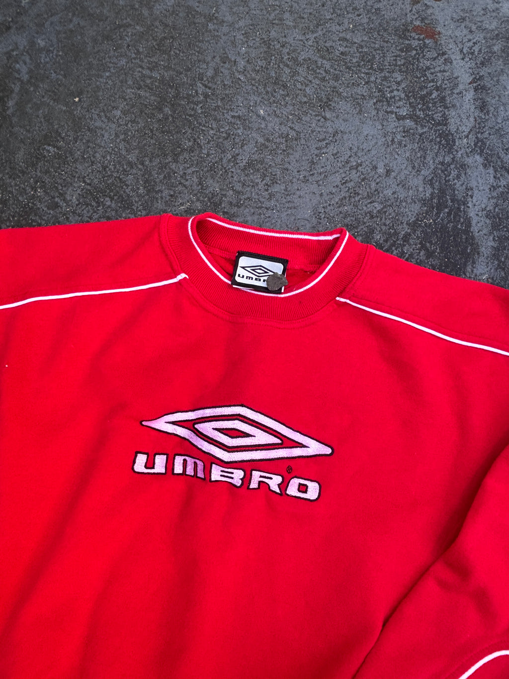 Vintage 90s Umbro Jumper Size S Red White Embroidered Logos Cuffed Waist