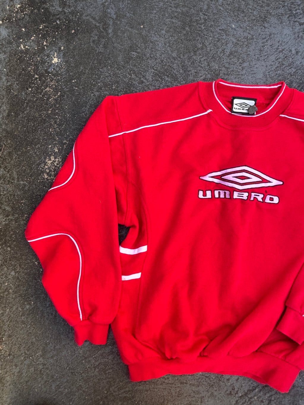 Vintage 90s Umbro Jumper Size S Red White Embroidered Logos Cuffed Waist