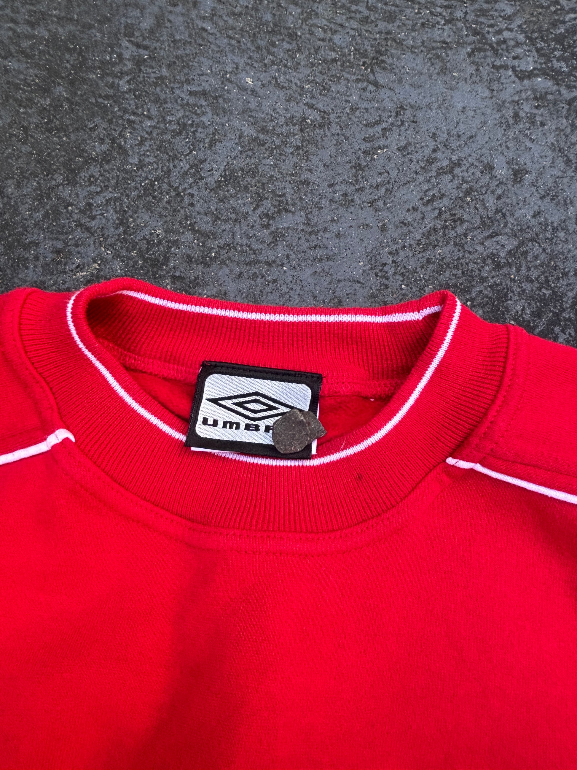 Vintage 90s Umbro Jumper Size S Red White Embroidered Logos Cuffed Waist