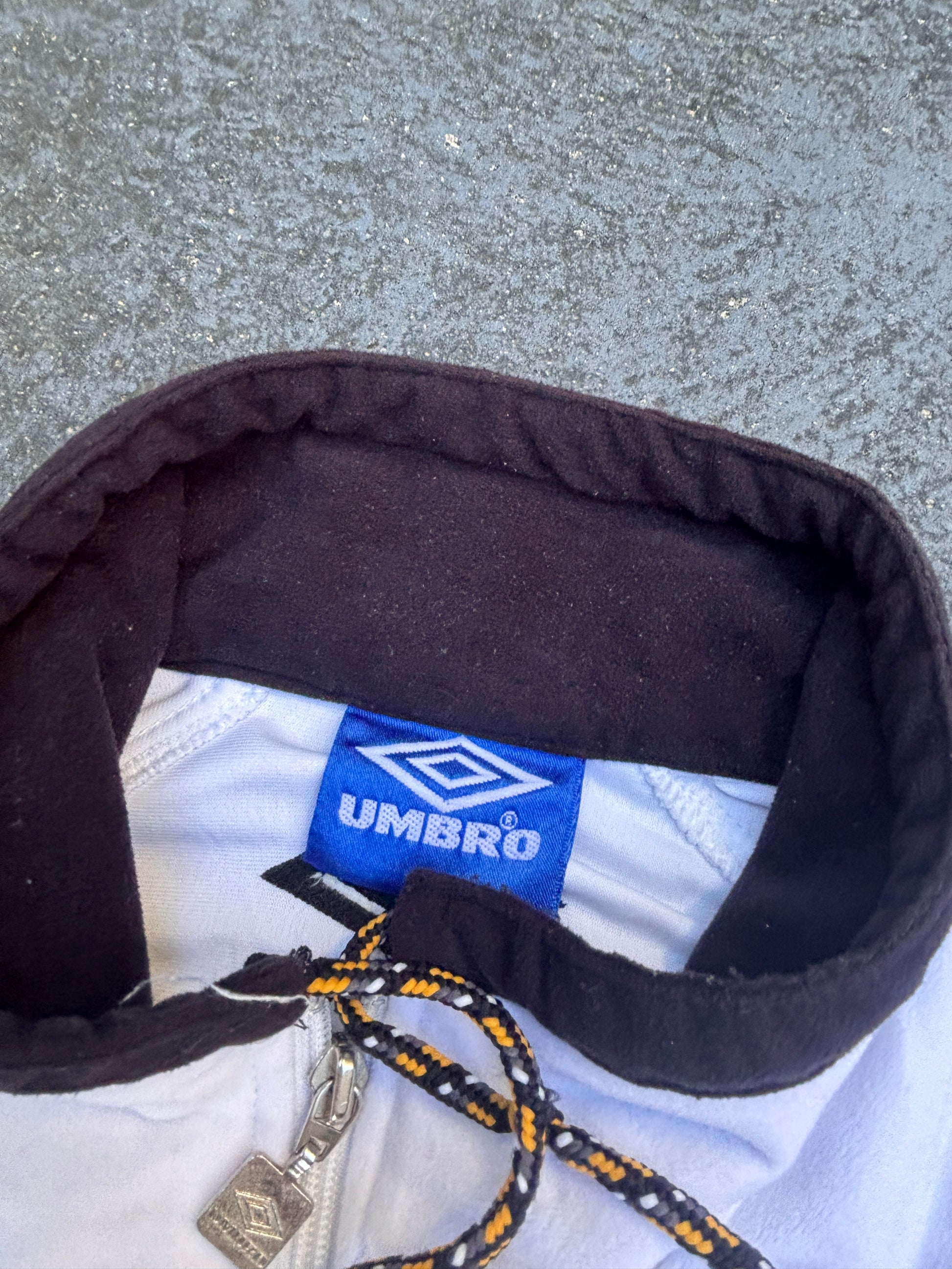 Vintage Y2K Umbro Football Jacket Size XL White Chest Logos Arm Tape Full Zip