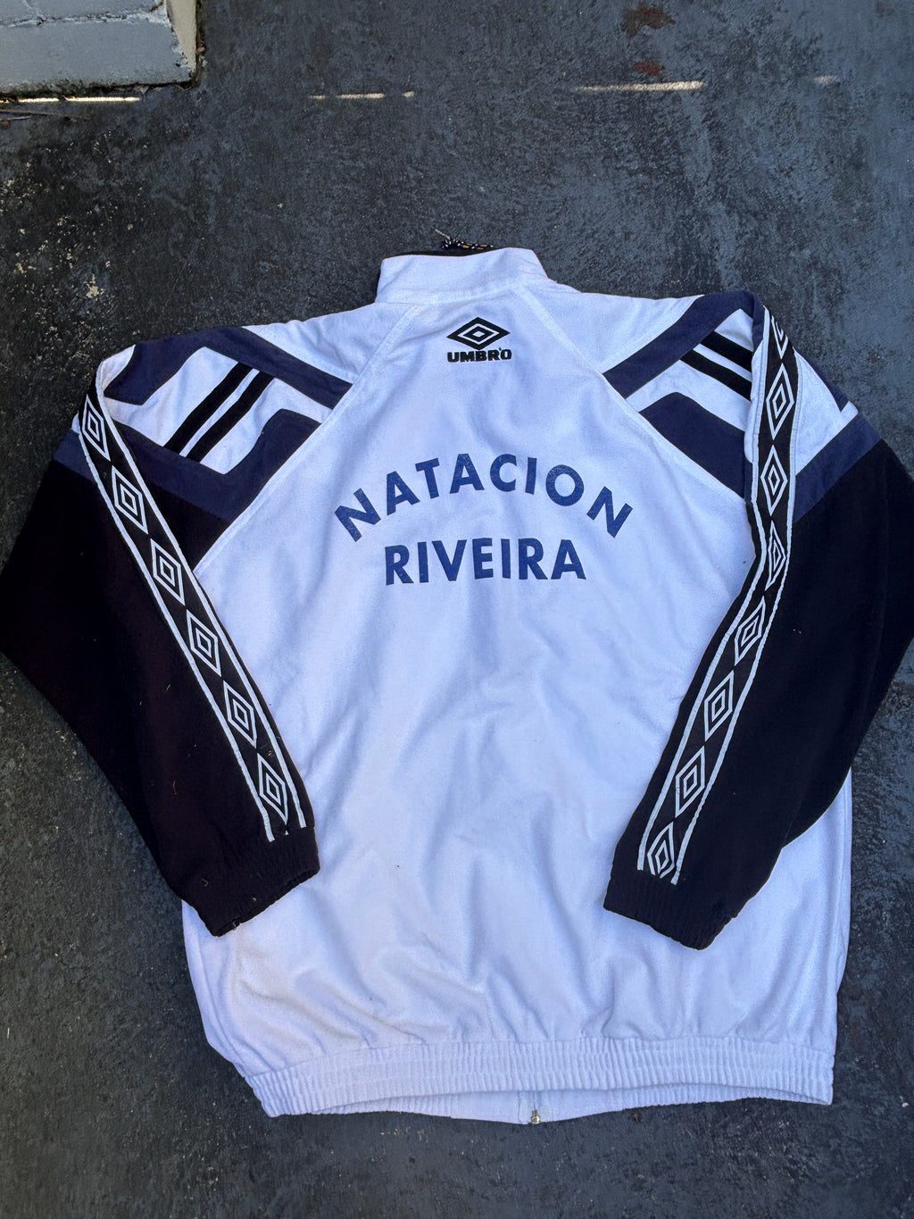 Vintage Y2K Umbro Football Jacket Size XL White Chest Logos Arm Tape Full Zip