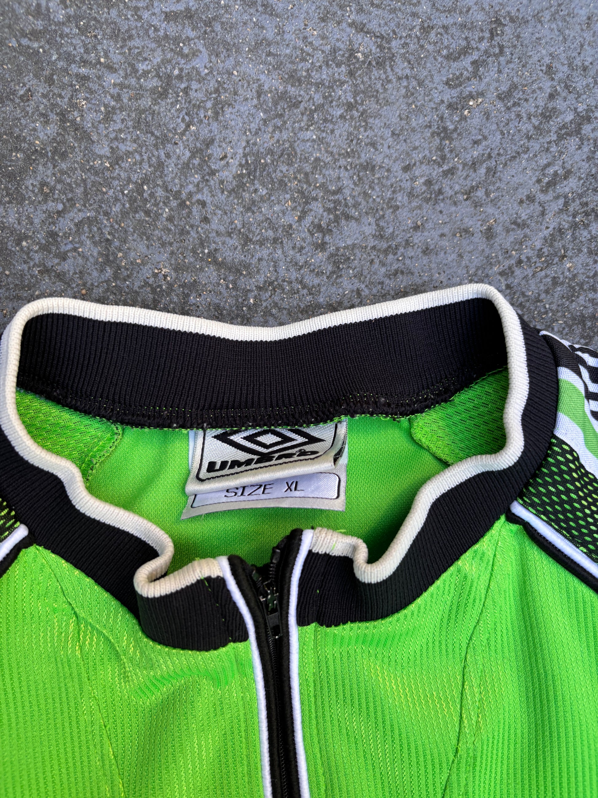 Vintage 90s Umbro Goalie Jersey Jumper Size XL Green Black Centre Logo Arm Tape