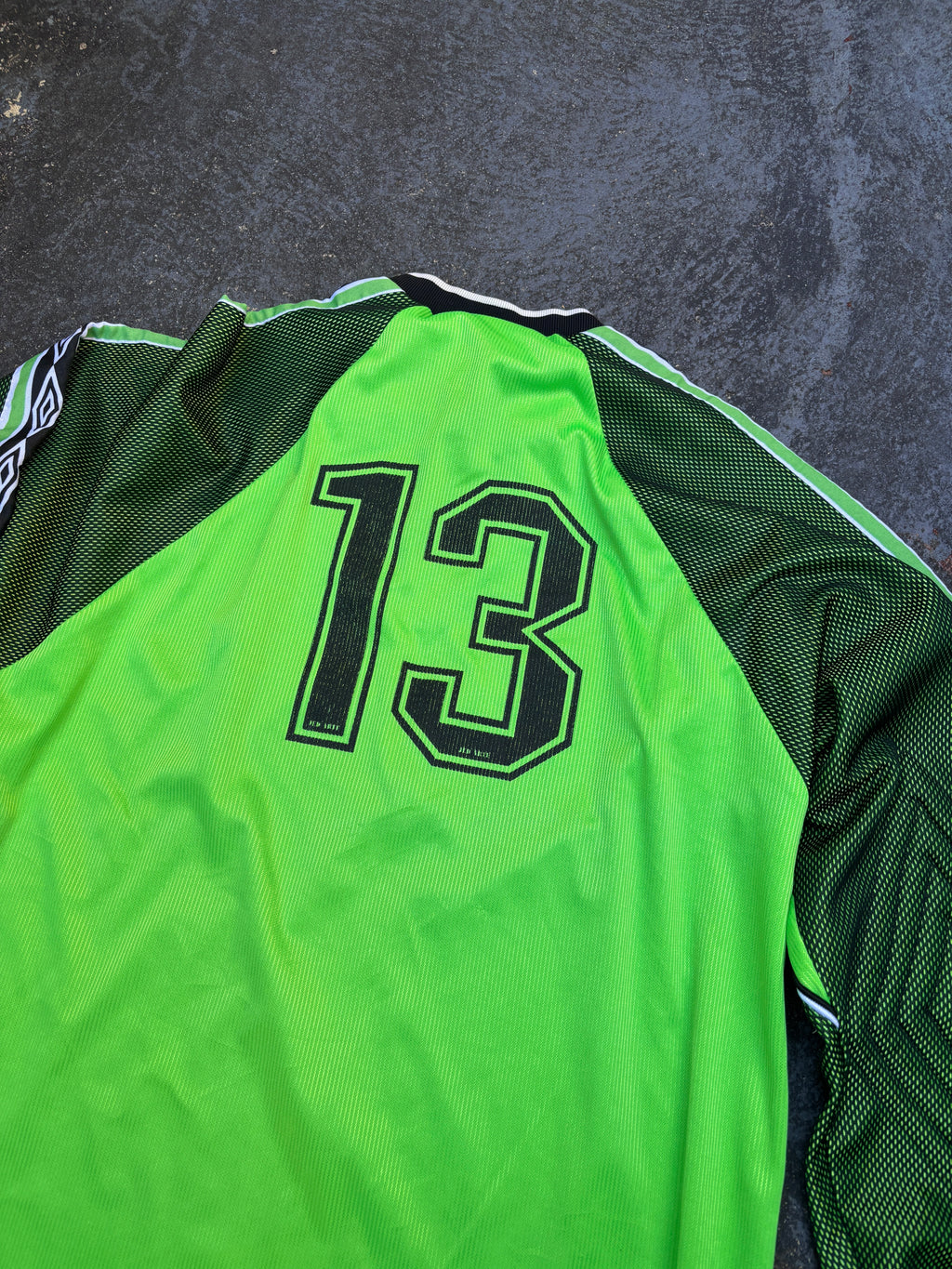 Vintage 90s Umbro Goalie Jersey Jumper Size XL Green Black Centre Logo Arm Tape