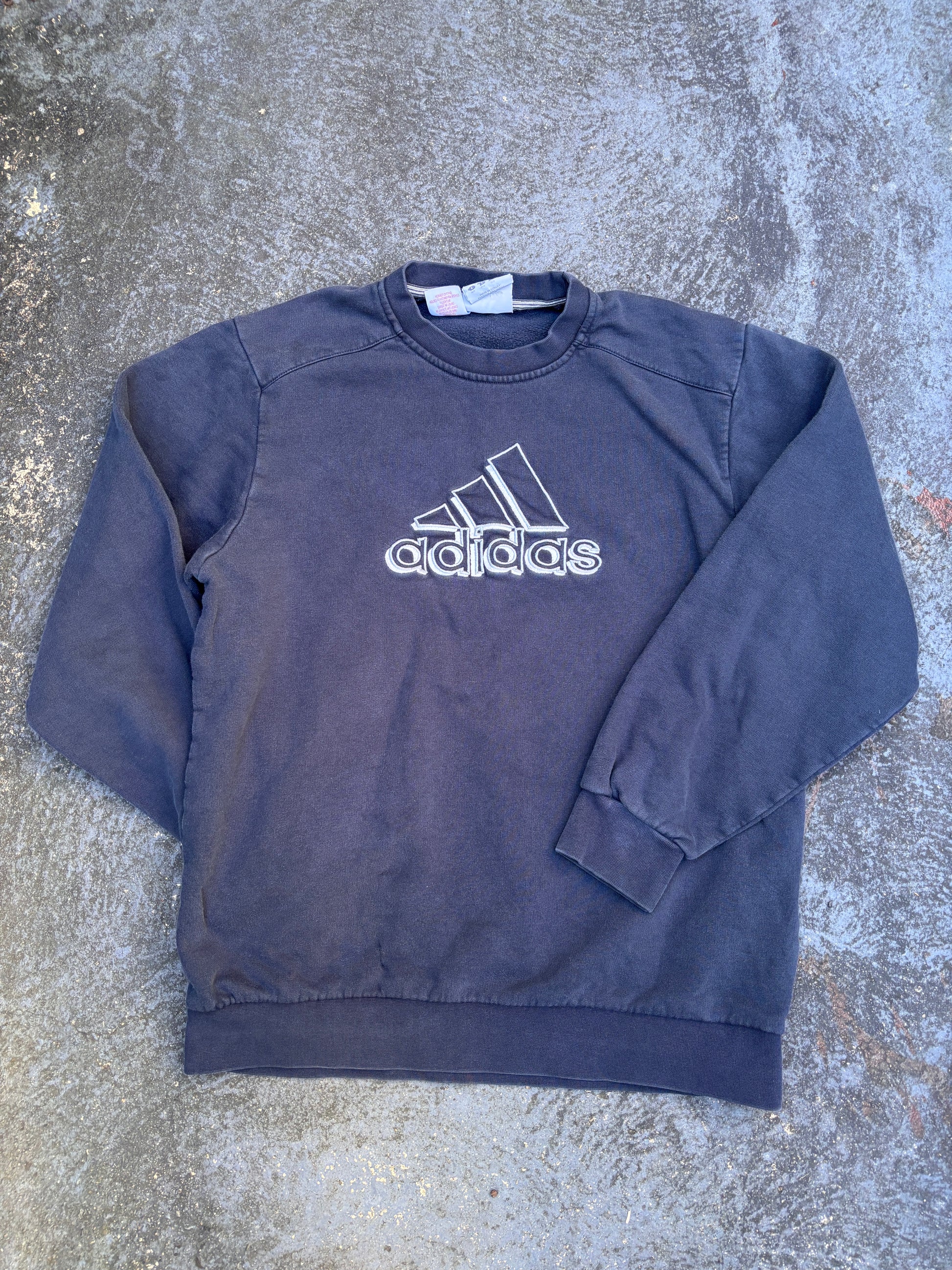 Vintage Y2K Adidas Jumper Women’s Size M Navy Large Embroidered Chest Logo