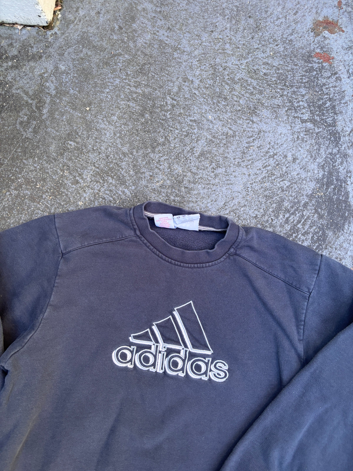 Vintage Y2K Adidas Jumper Women’s Size M Navy Large Embroidered Chest Logo