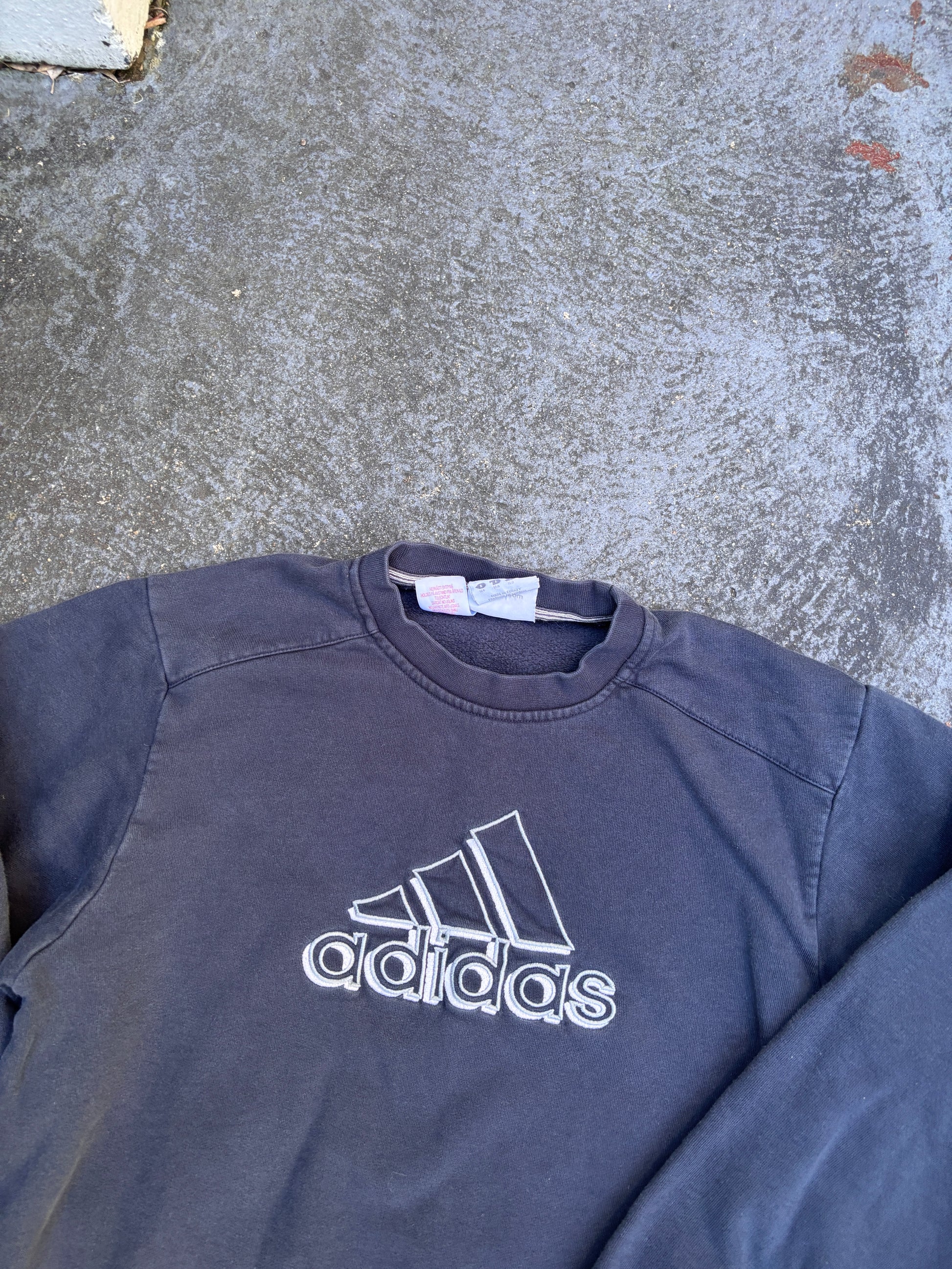 Vintage Y2K Adidas Jumper Women’s Size M Navy Large Embroidered Chest Logo
