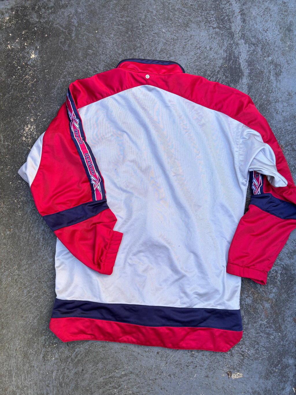 Vintage 90s Reebok Jacket Size XL Grey Red Detail Button Zip Arm Tape