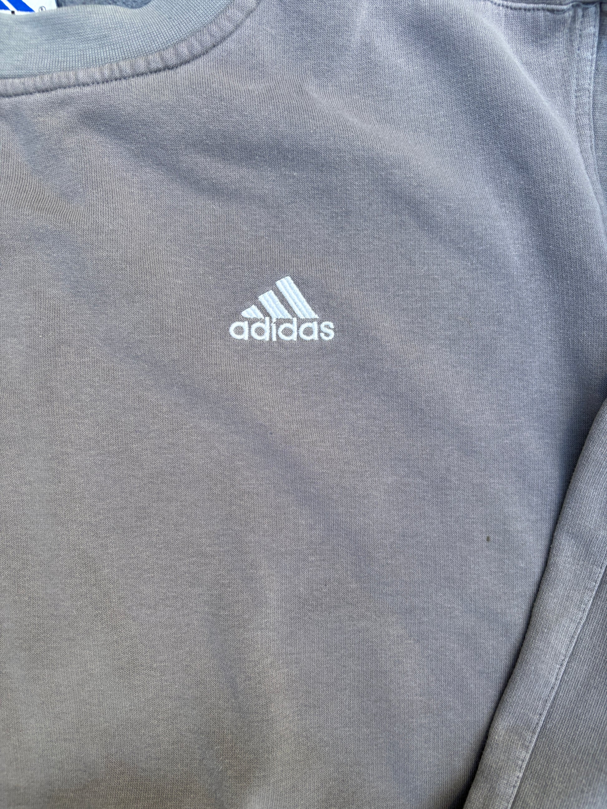 Vintage 90s Adidas Jumper Size L Grey Chest Logo 3-Stripes Sweatshirt