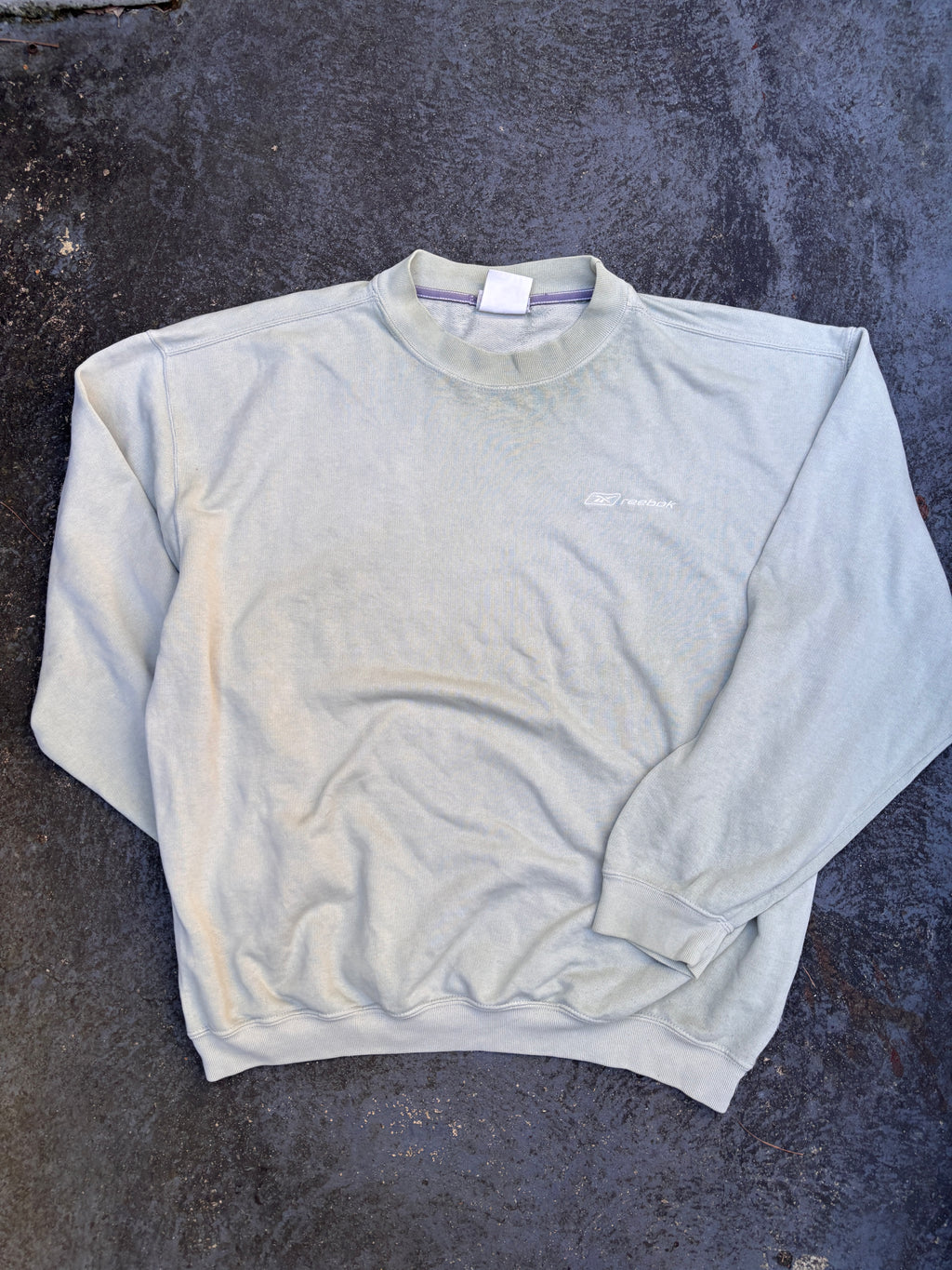 Vintage Y2K Reebok Jumper Size M Grey Green Spell Out Embroidered Sweatshirt