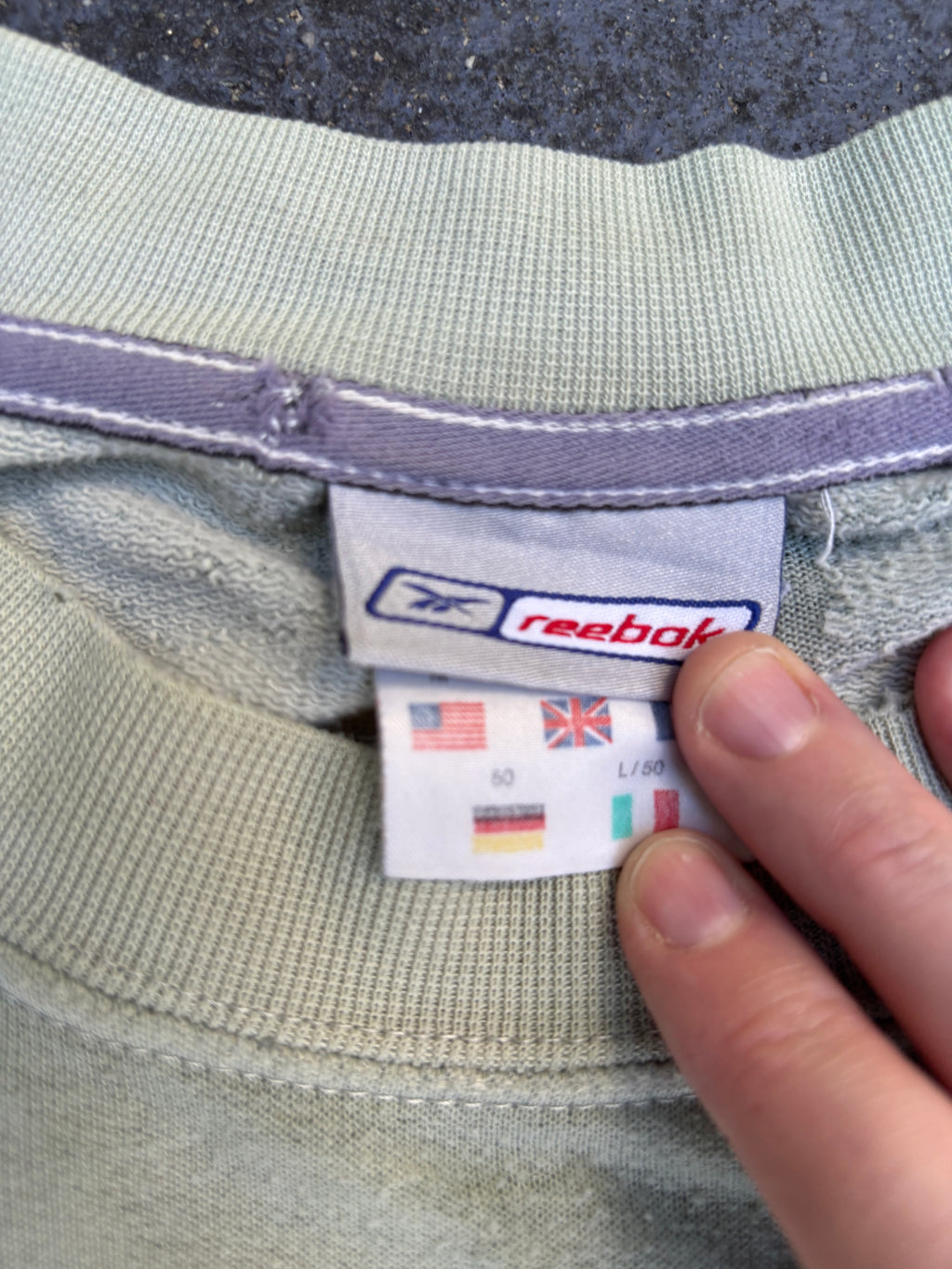 Vintage Y2K Reebok Jumper Size M Grey Green Spell Out Embroidered Sweatshirt