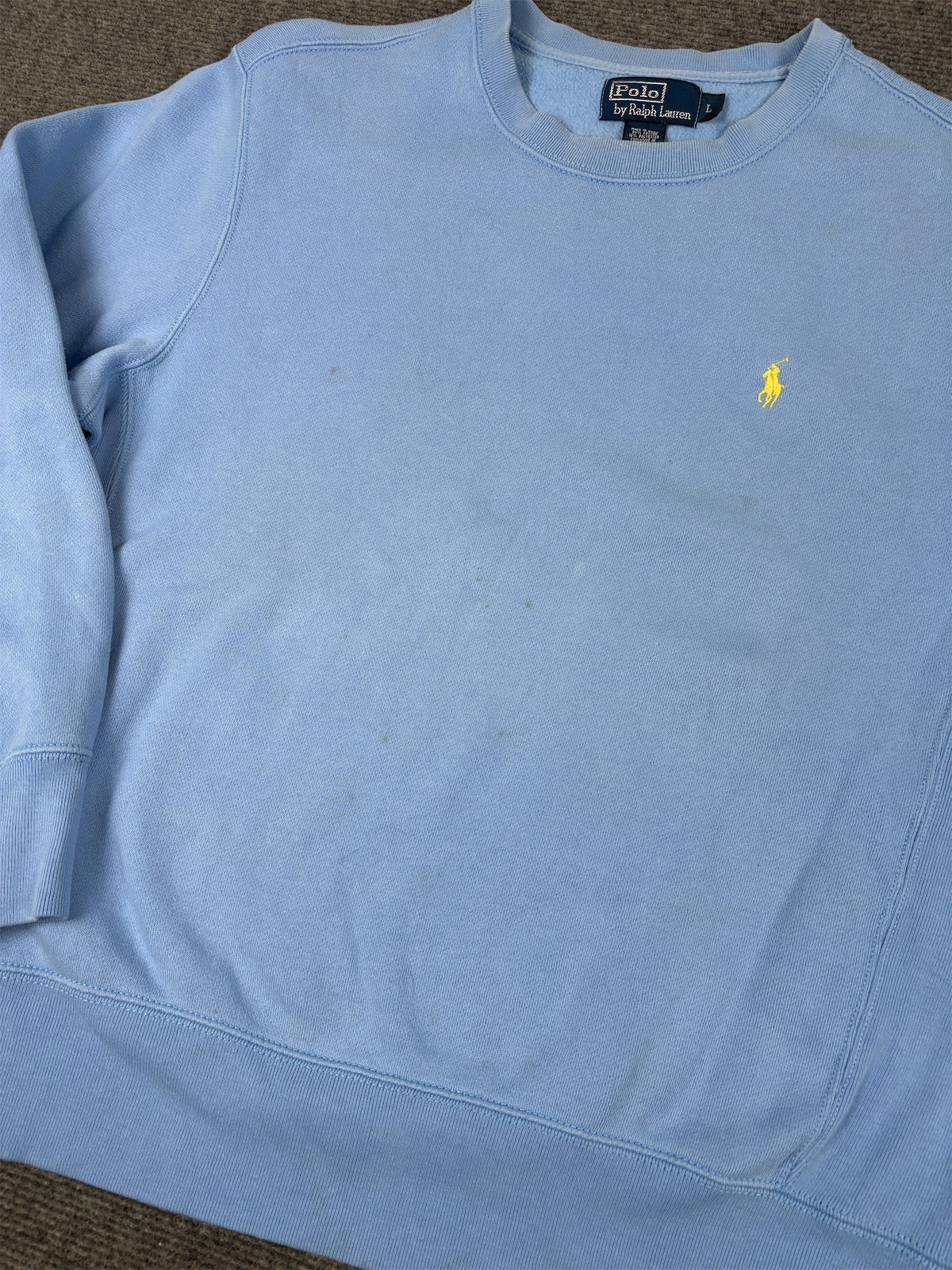 Vintage Men's 90's Ralph Lauren Jumper L Blue Yellow Small Pony Sweatshirt Crew Neck