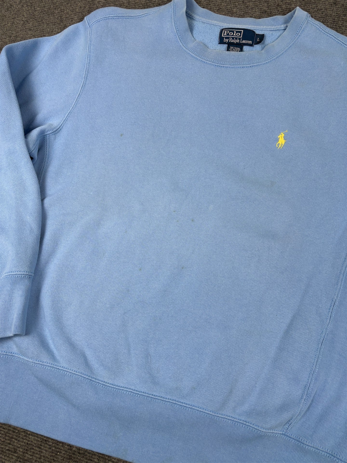 Vintage Men's 90's Ralph Lauren Jumper L Blue Yellow Small Pony Sweatshirt Crew Neck