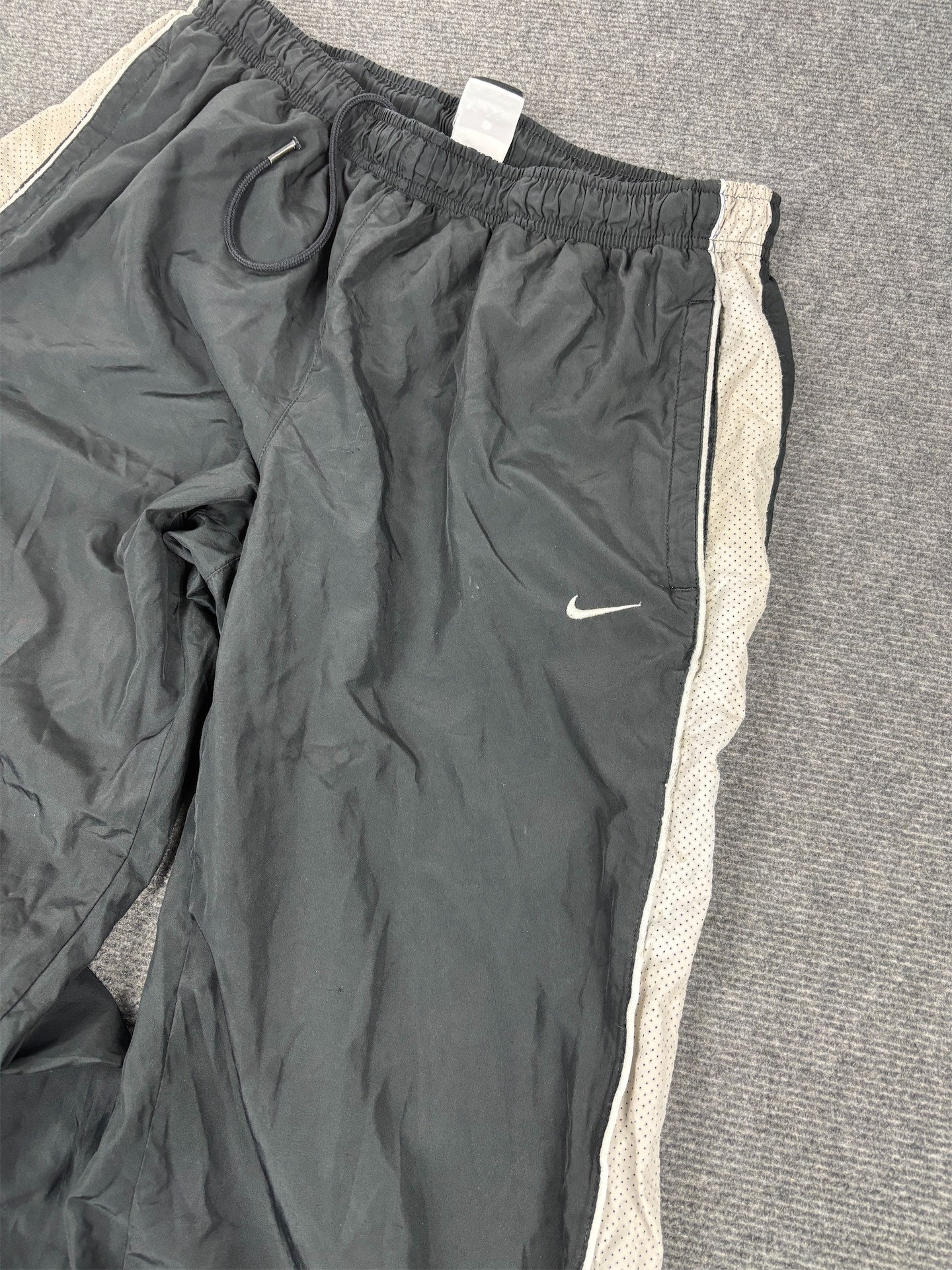 Vintage Y2K Nike Track Pants Men's L Grey White Mesh Piping Swoosh Joggers