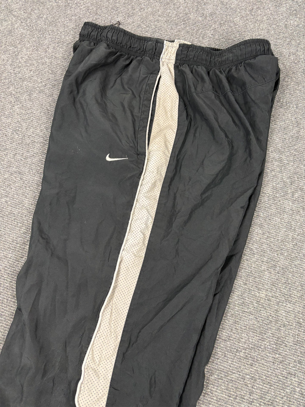 Vintage Y2K Nike Track Pants Men's L Grey White Mesh Piping Swoosh Joggers