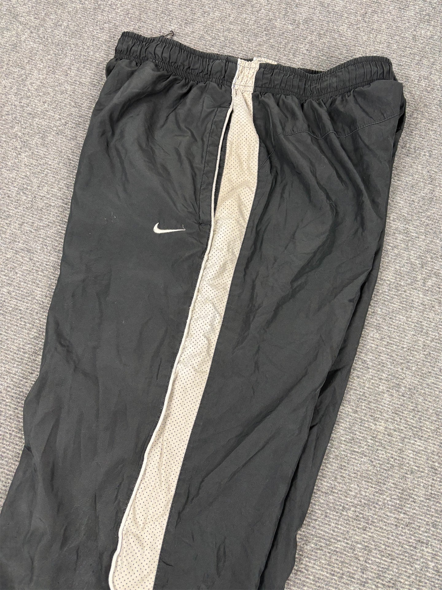 Vintage Y2K Nike Track Pants Men's L Grey White Mesh Piping Swoosh Joggers