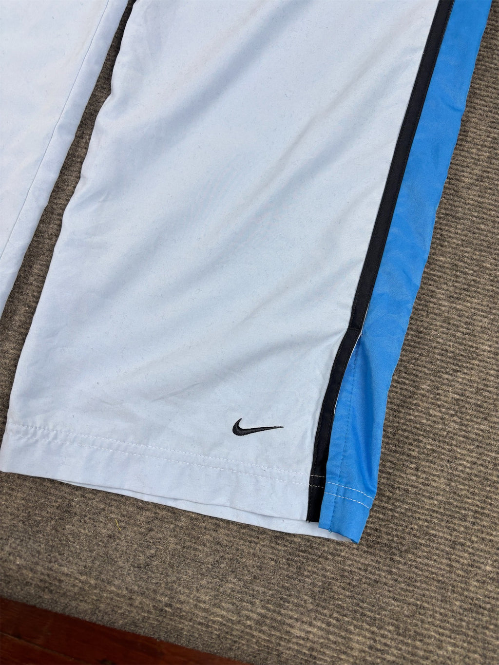Vintage Y2K Nike Track Pants Women's M Baby Blue Black Piping Ankle Swoosh