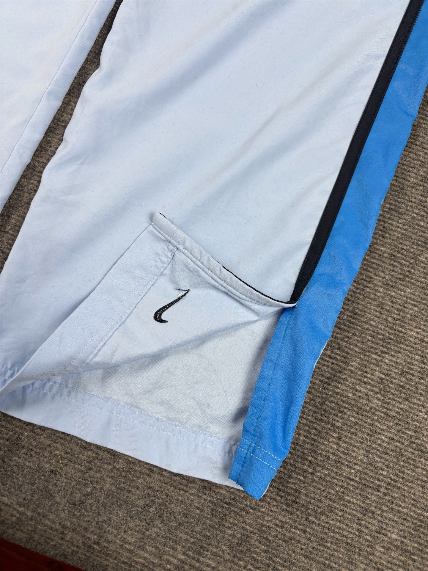 Vintage Y2K Nike Track Pants Women's M Baby Blue Black Piping Ankle Swoosh