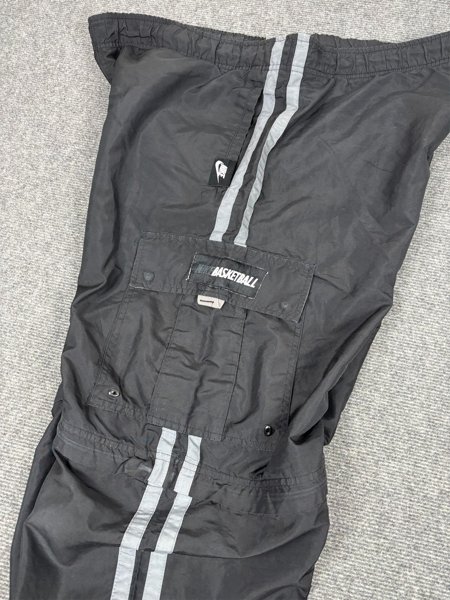 Vintage Y2K Nike Basketball Cargo Track Pants Men's L Black Grey Zip Off Rare