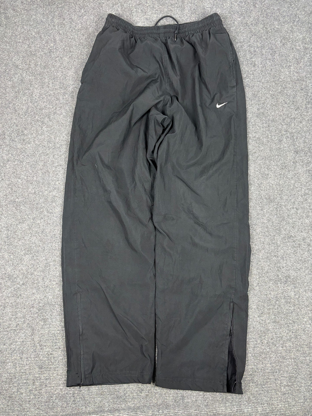 Classic Nike Track Pants Men's M Black White Swoosh Ankle Zips Wide Leg Joggers