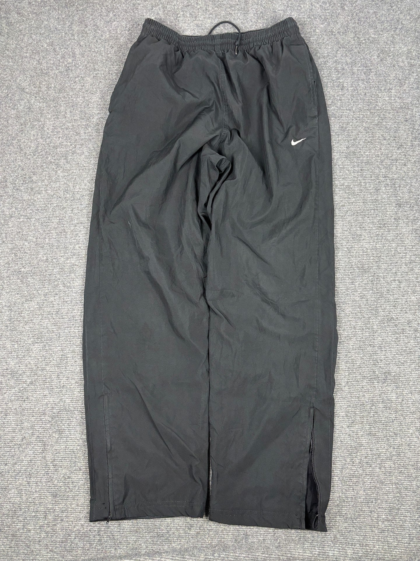 Classic Nike Track Pants Men's M Black White Swoosh Ankle Zips Wide Leg Joggers