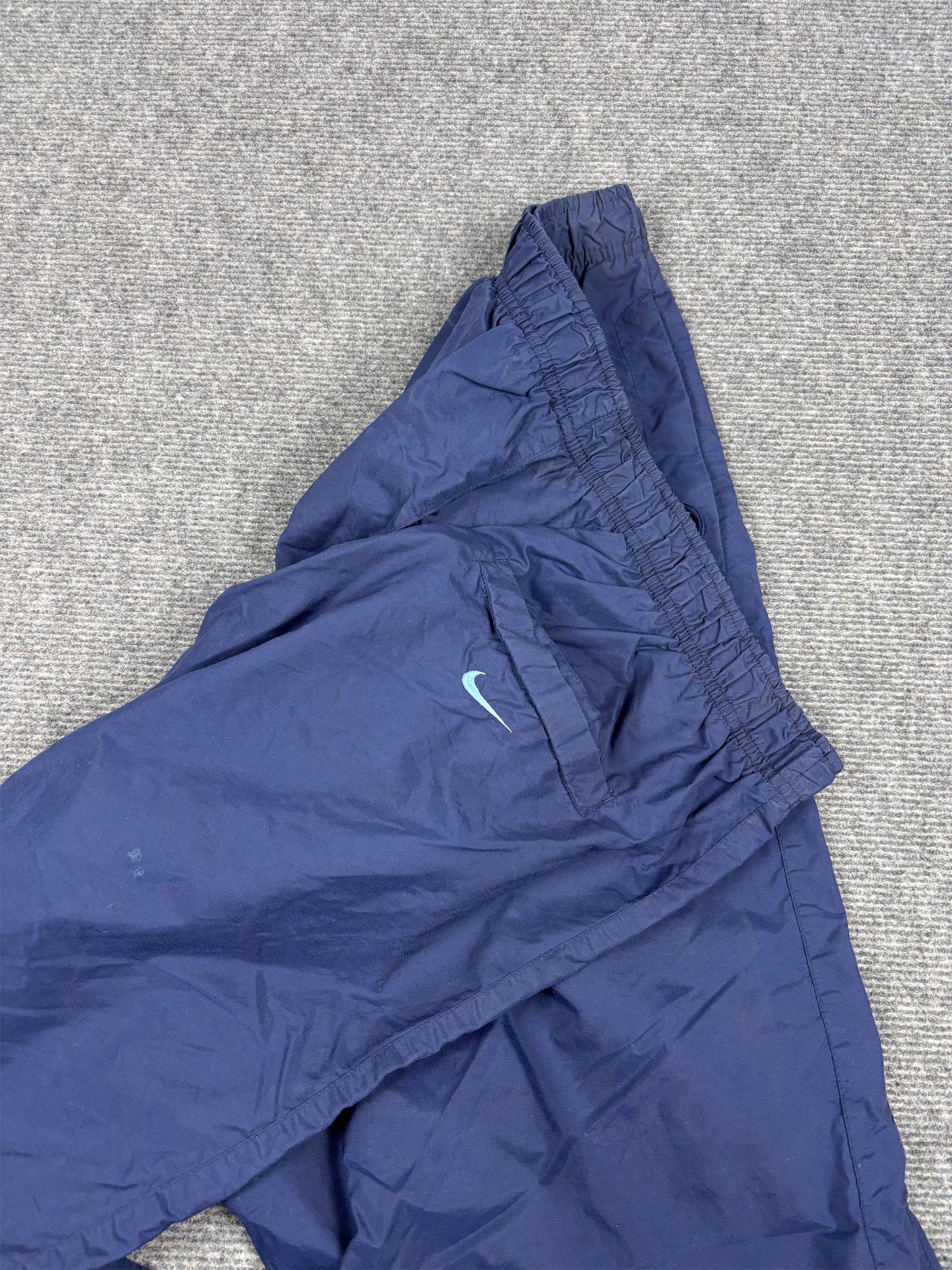 Vintage Y2K Nike Cargo Track Pants Men's XL Navy Blue Swoosh Rare Baggy Wide Leg