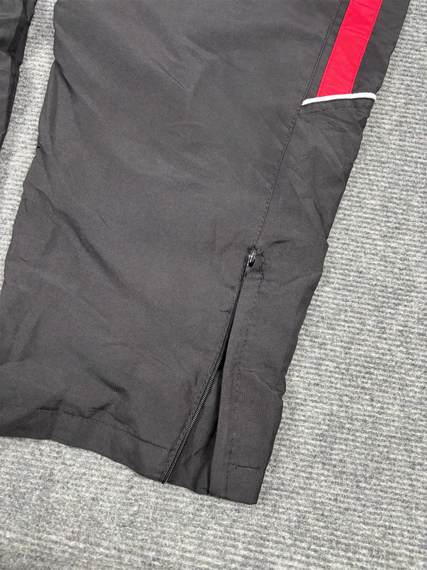 Vintage Y2K Nike Track Pants Men's L Black Red Swoosh Panels White Piping Ankle Zips Wide Leg