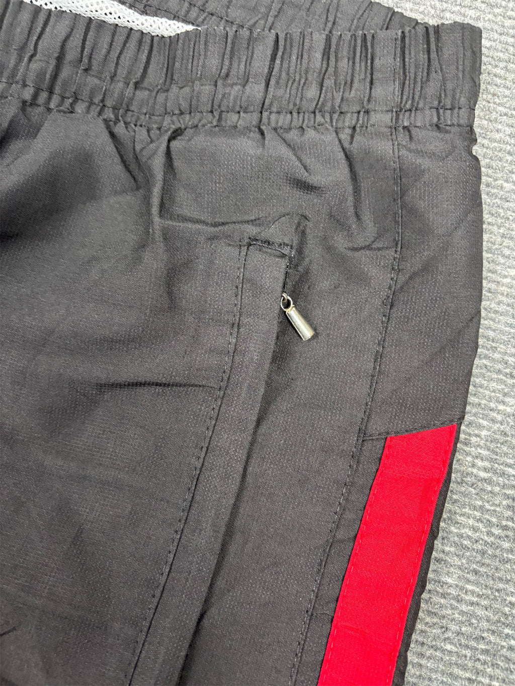 Vintage Y2K Nike Track Pants Men's L Black Red Swoosh Panels White Piping Ankle Zips Wide Leg