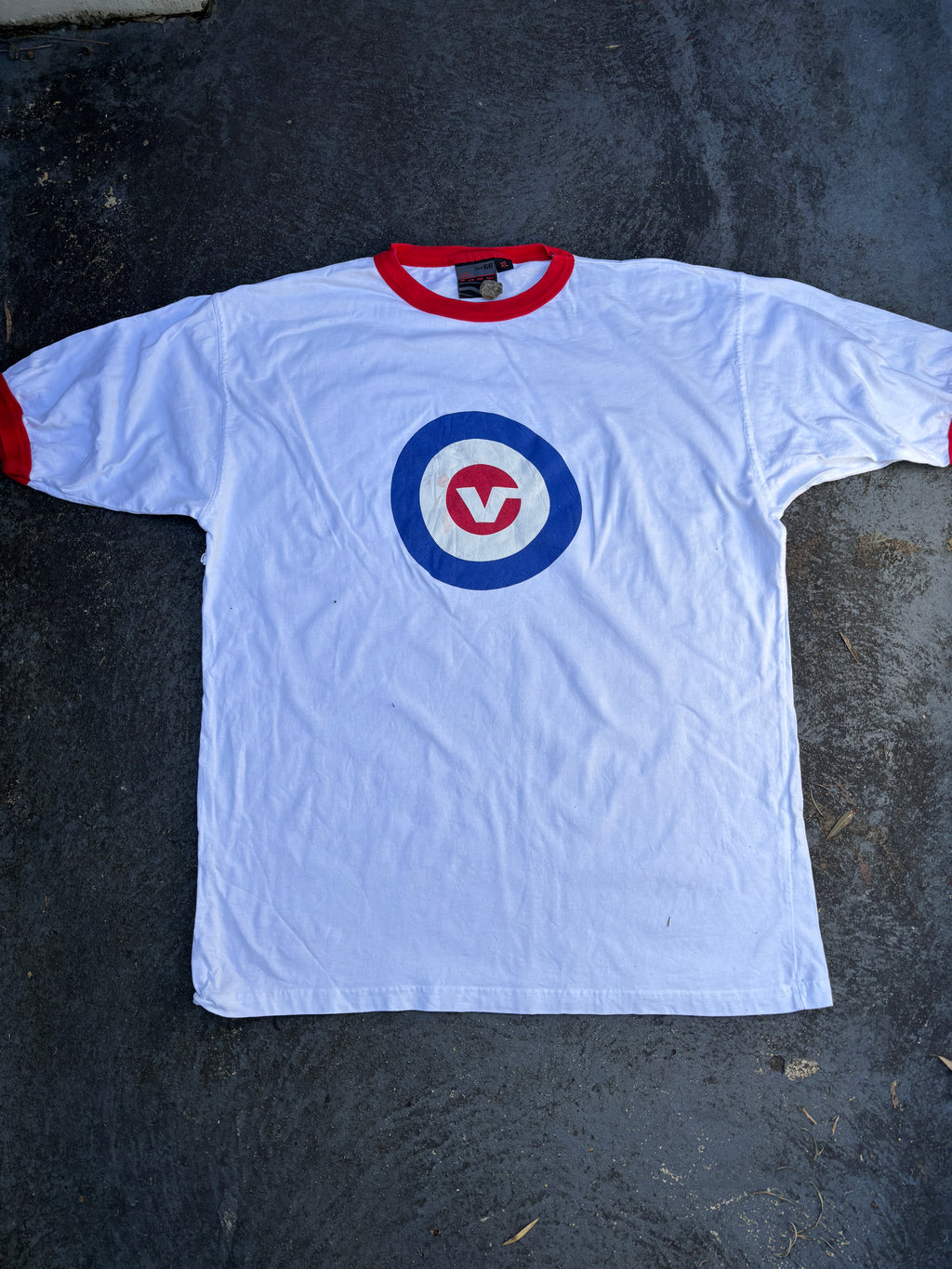 Vintage Y2K Vans Ringer T-Shirt Size XL White Red The Who Style Logo