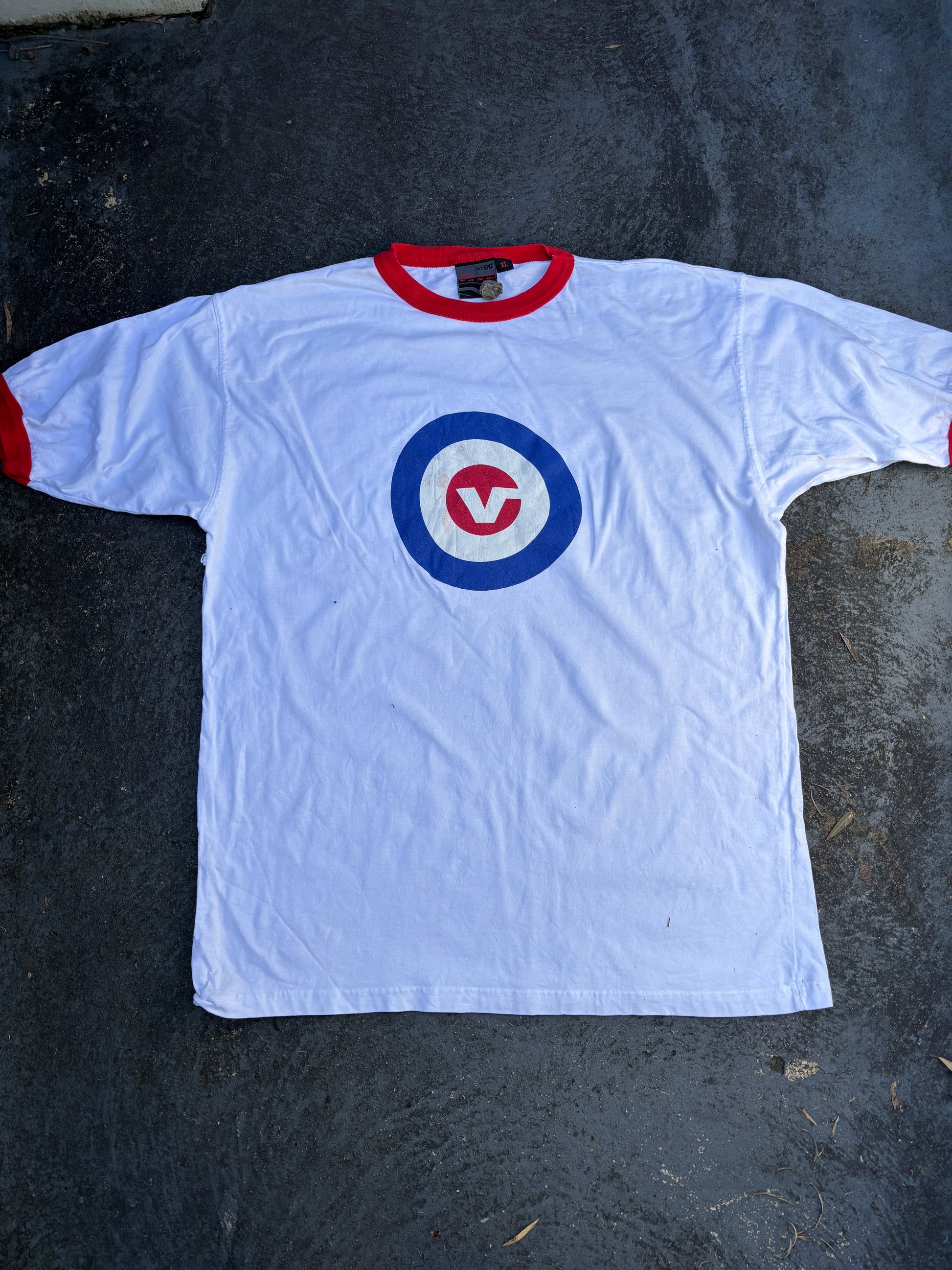 Vintage Y2K Vans Ringer T-Shirt Size XL White Red The Who Style Logo