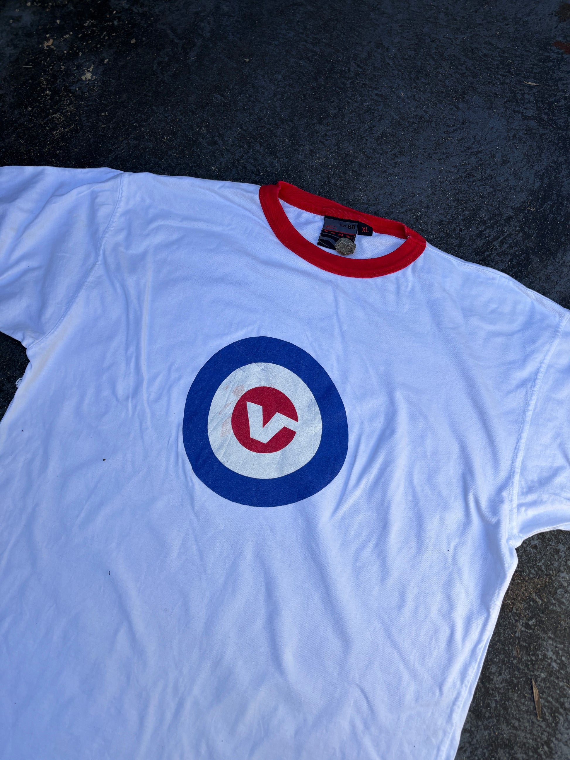Vintage Y2K Vans Ringer T-Shirt Size XL White Red The Who Style Logo