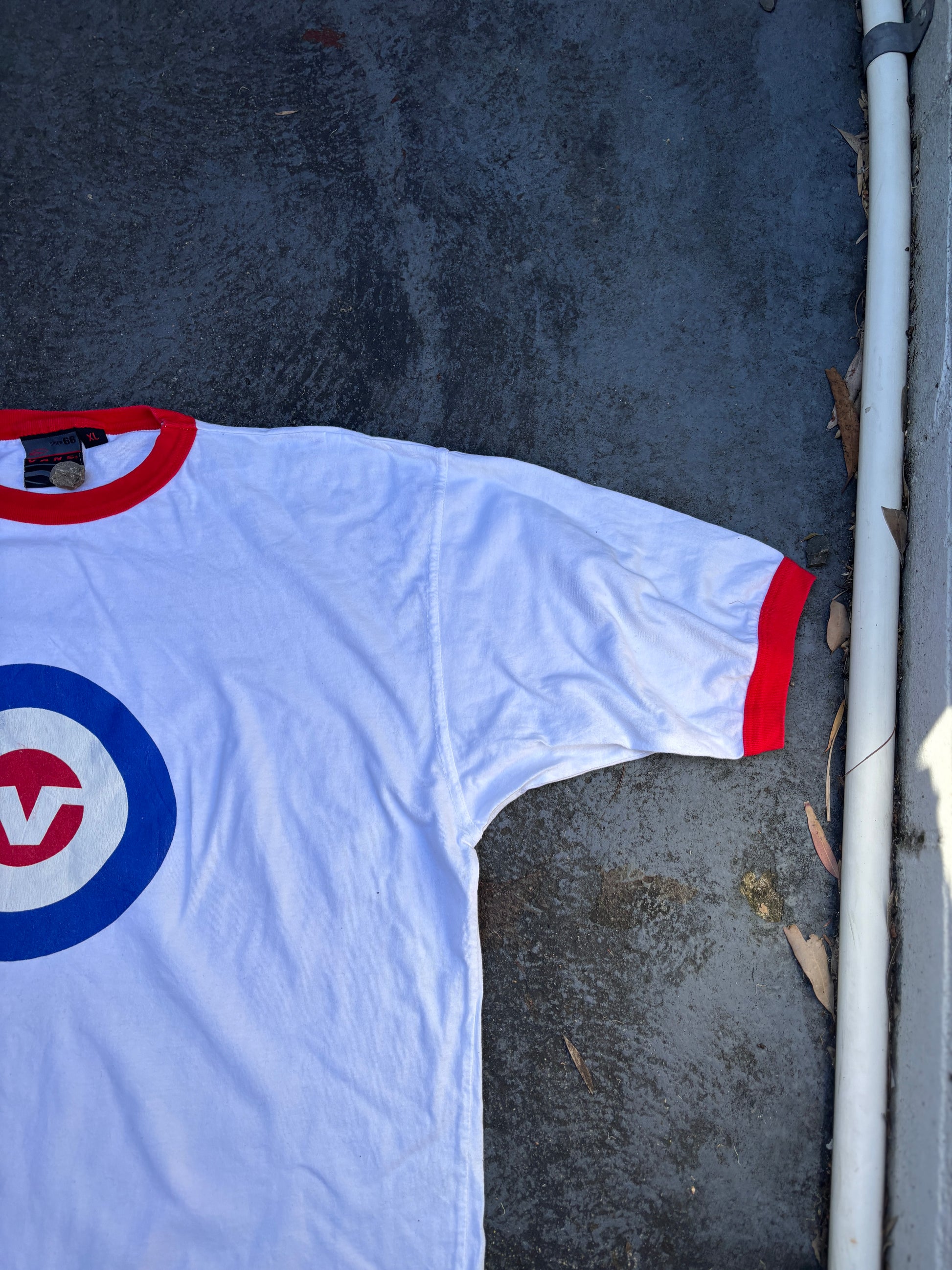 Vintage Y2K Vans Ringer T-Shirt Size XL White Red The Who Style Logo