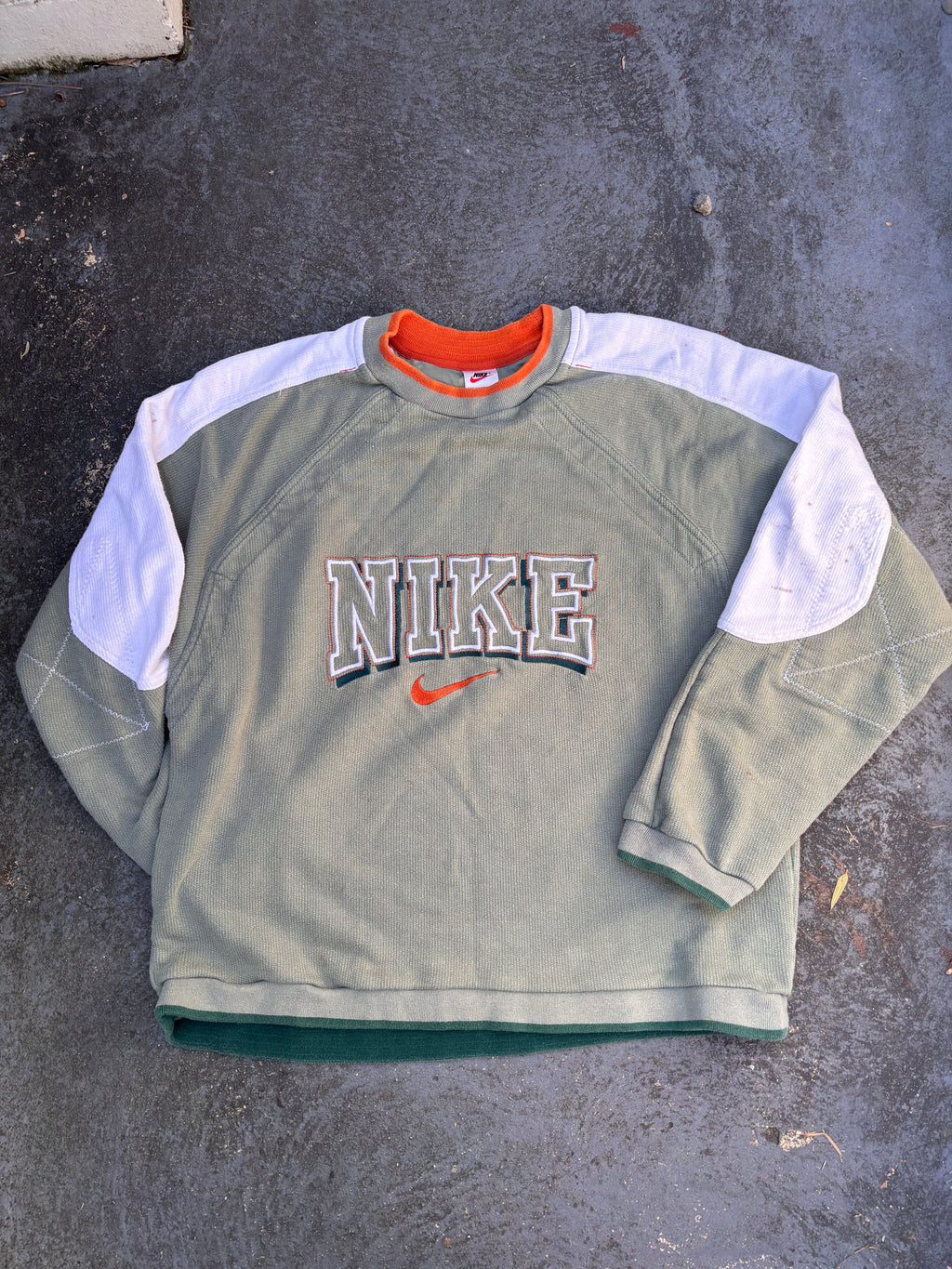Vintage 90s Nike Jumper Size L Green Waffle Texture Spell Out Sweatshirt