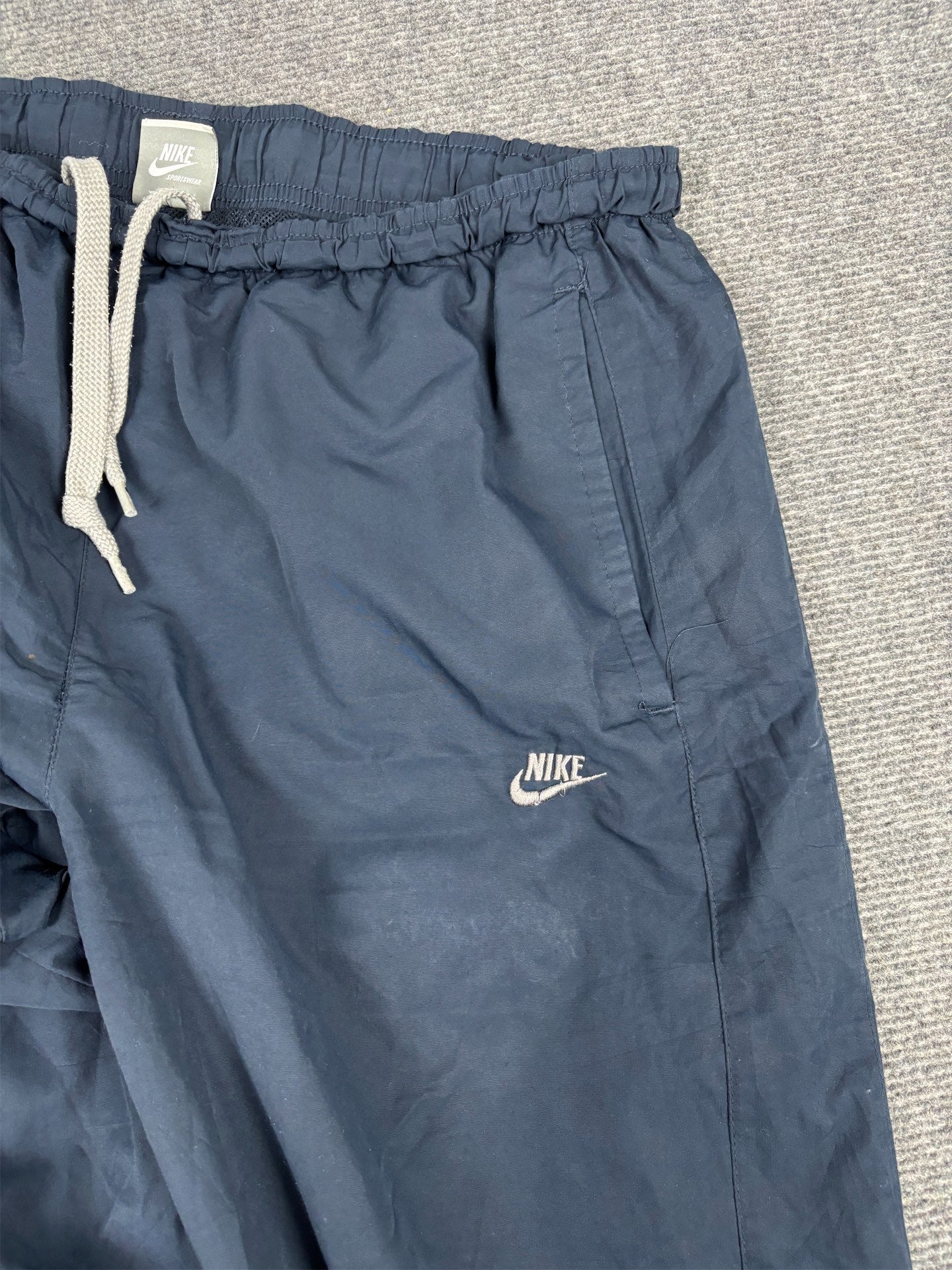 Vintage Y2K Nike Track Pants Men's M Navy Grey Panels Wide Leg Windbreakers