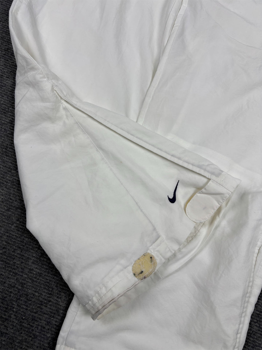 Vintage Y2K Nike Track Pants L White Black Swoosh Wide Leg Ankle Velcro Joggers