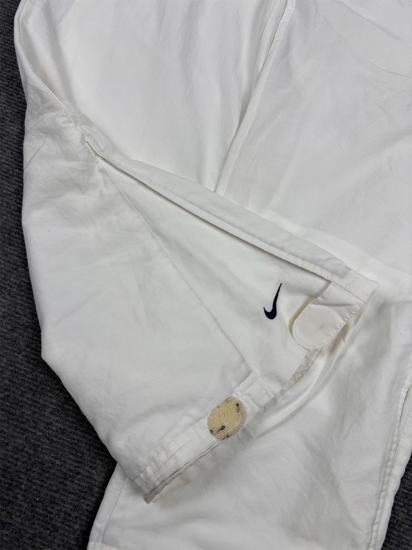 Vintage Y2K Nike Track Pants L White Black Swoosh Wide Leg Ankle Velcro Joggers