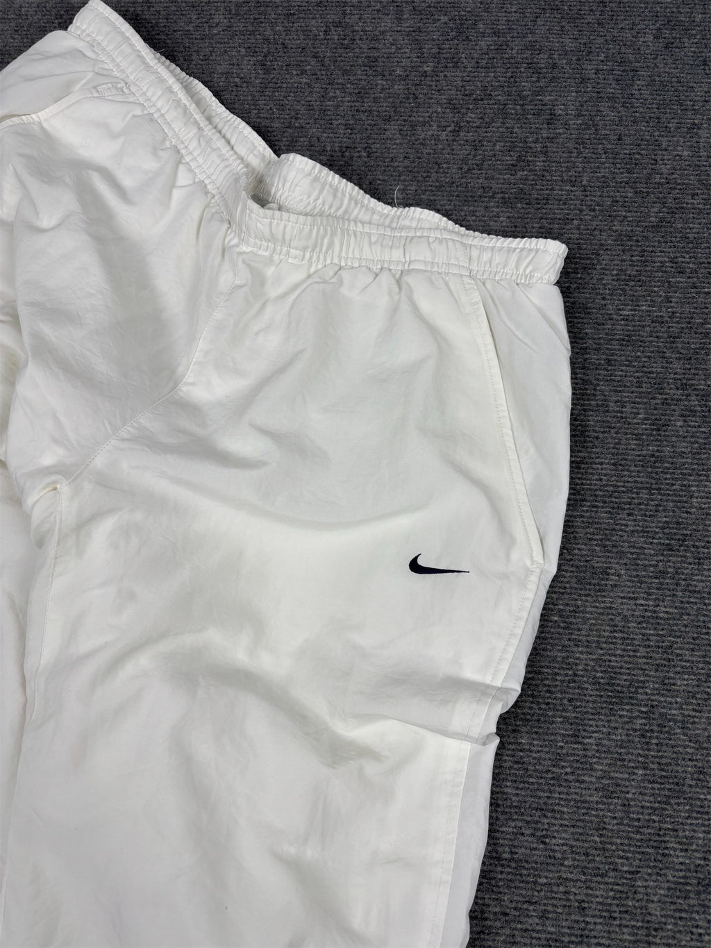 Vintage Y2K Nike Track Pants L White Black Swoosh Wide Leg Ankle Velcro Joggers